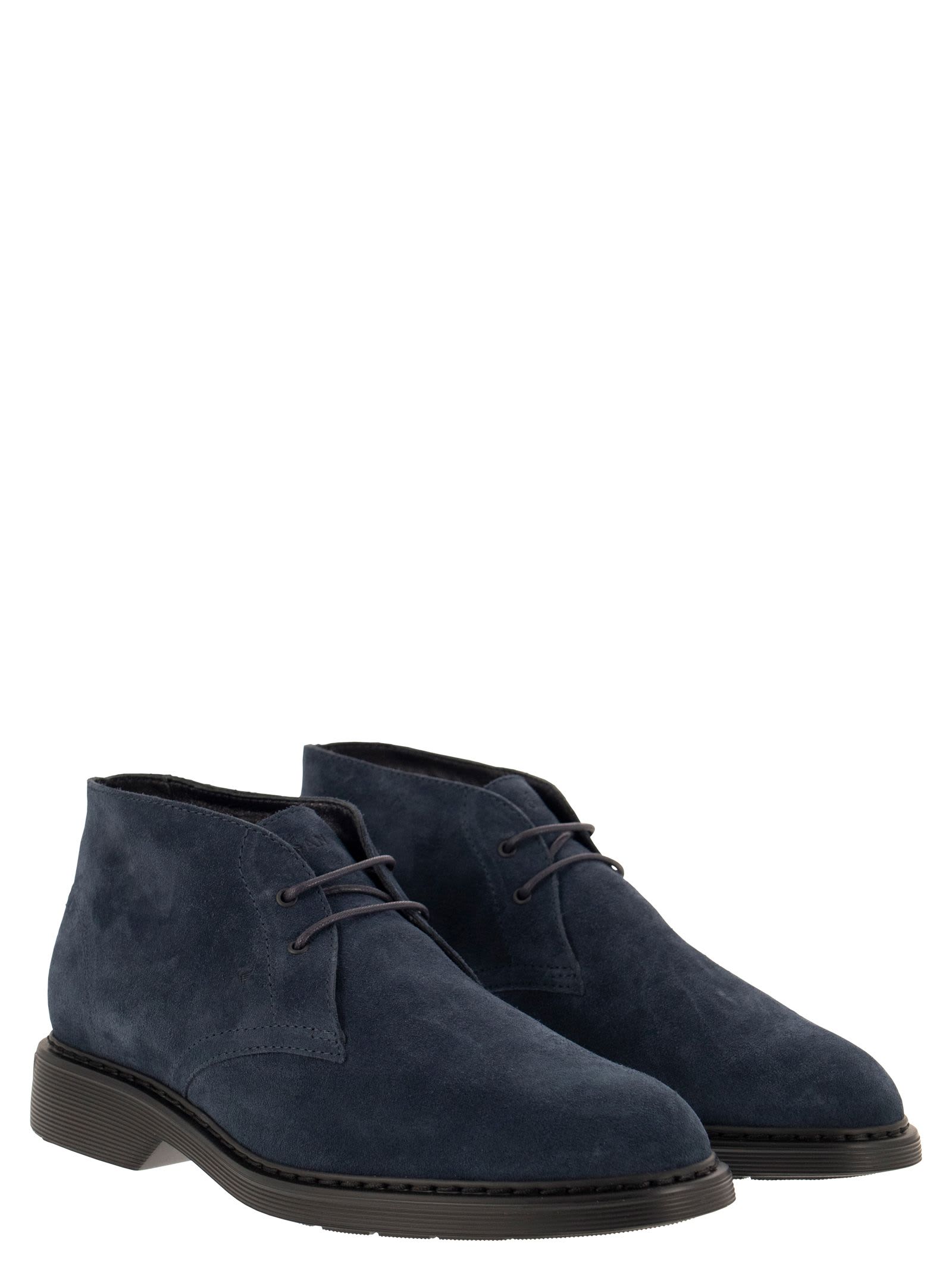 Shop Hogan H576 - Suede Ankle Boots In Navy Blue