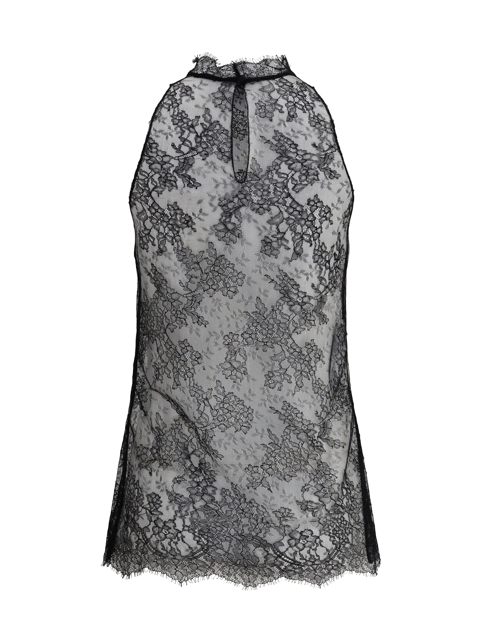 Alexander Mcqueen Sleeveless Black Lace Top In Gray