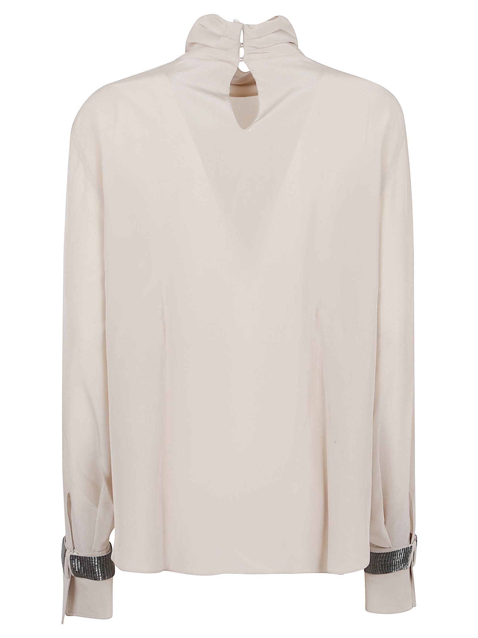 Brunello Cucinelli Embellished Cuffs High Neck Blouse In Multi