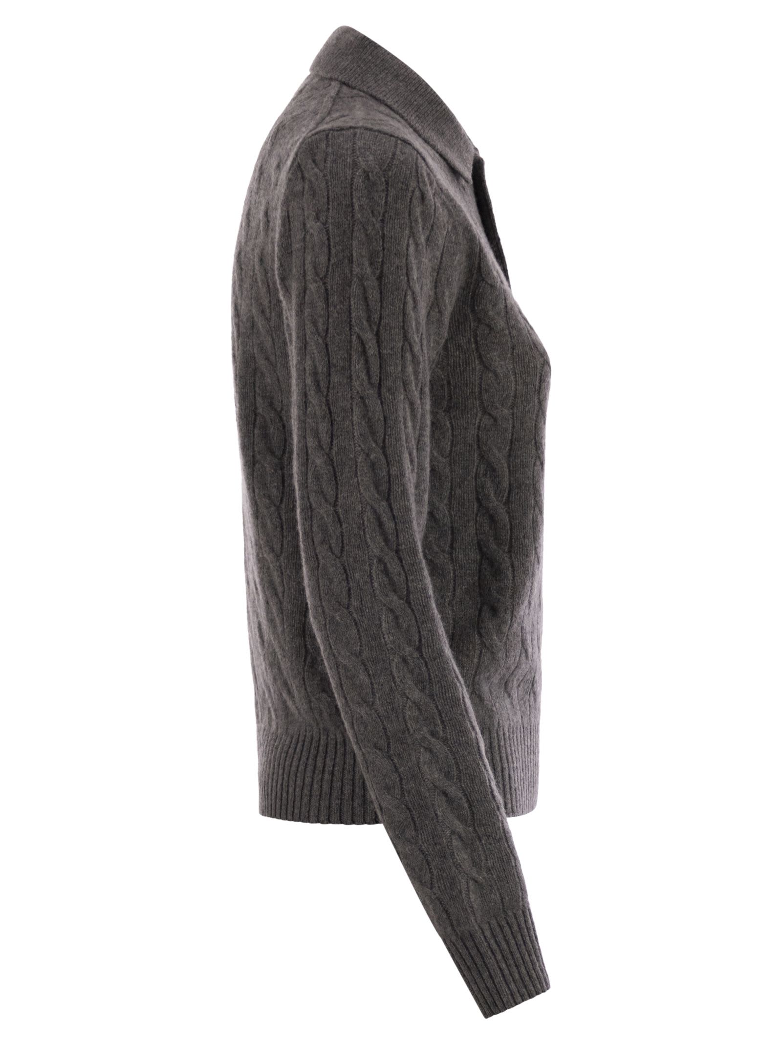 Polo Ralph Lauren Wool And Cashmere Polo Shirt With Cable Knit In Gray