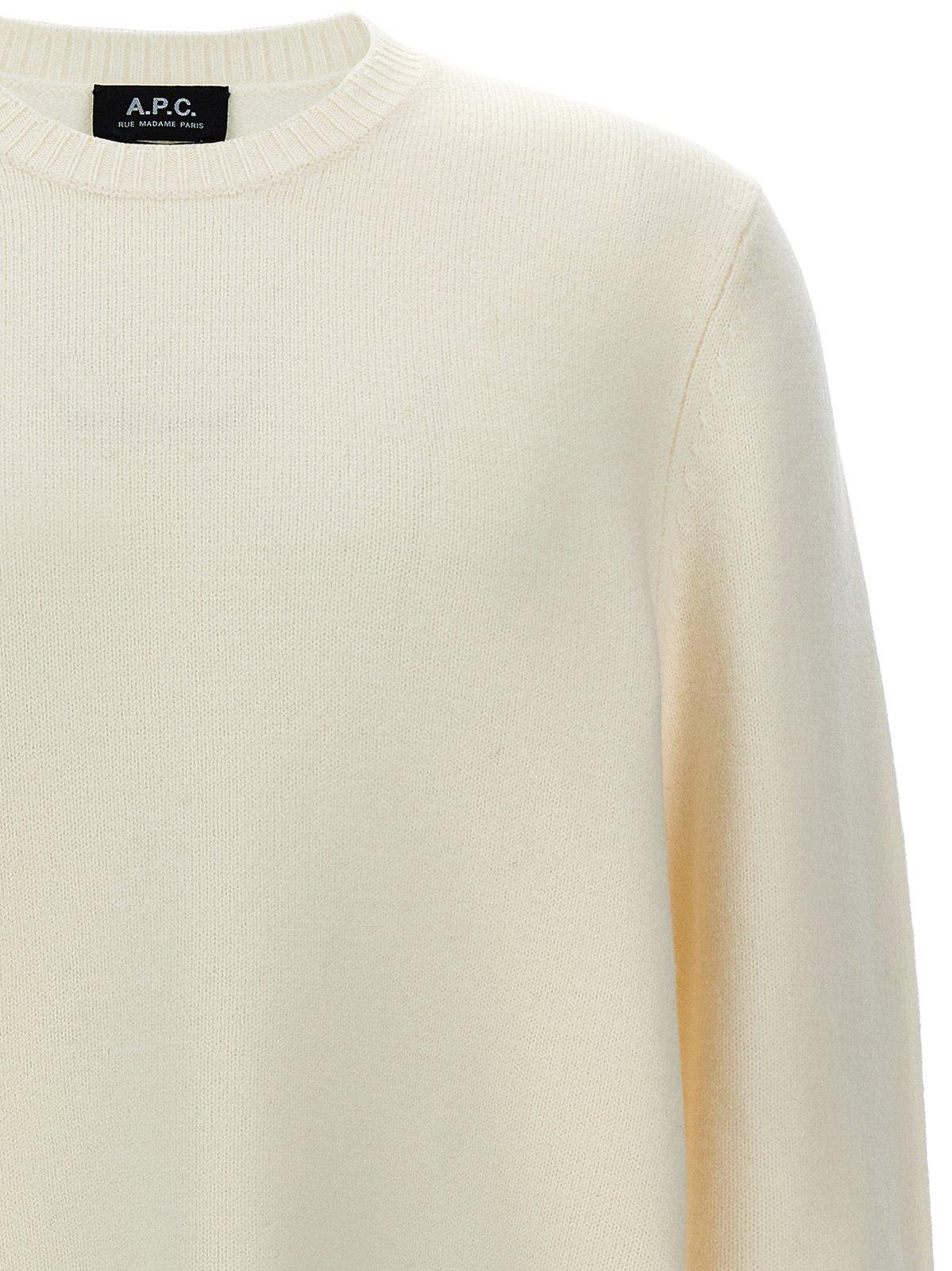 Shop Apc Crewneck Knitted Jumper A.p.c. In Cream