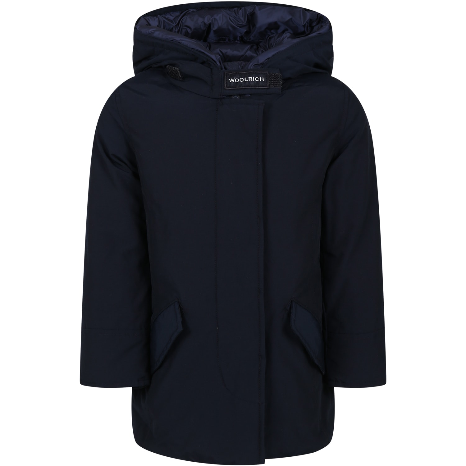 Woolrich Blue Arctic Parka For Girl With Logo In Blue