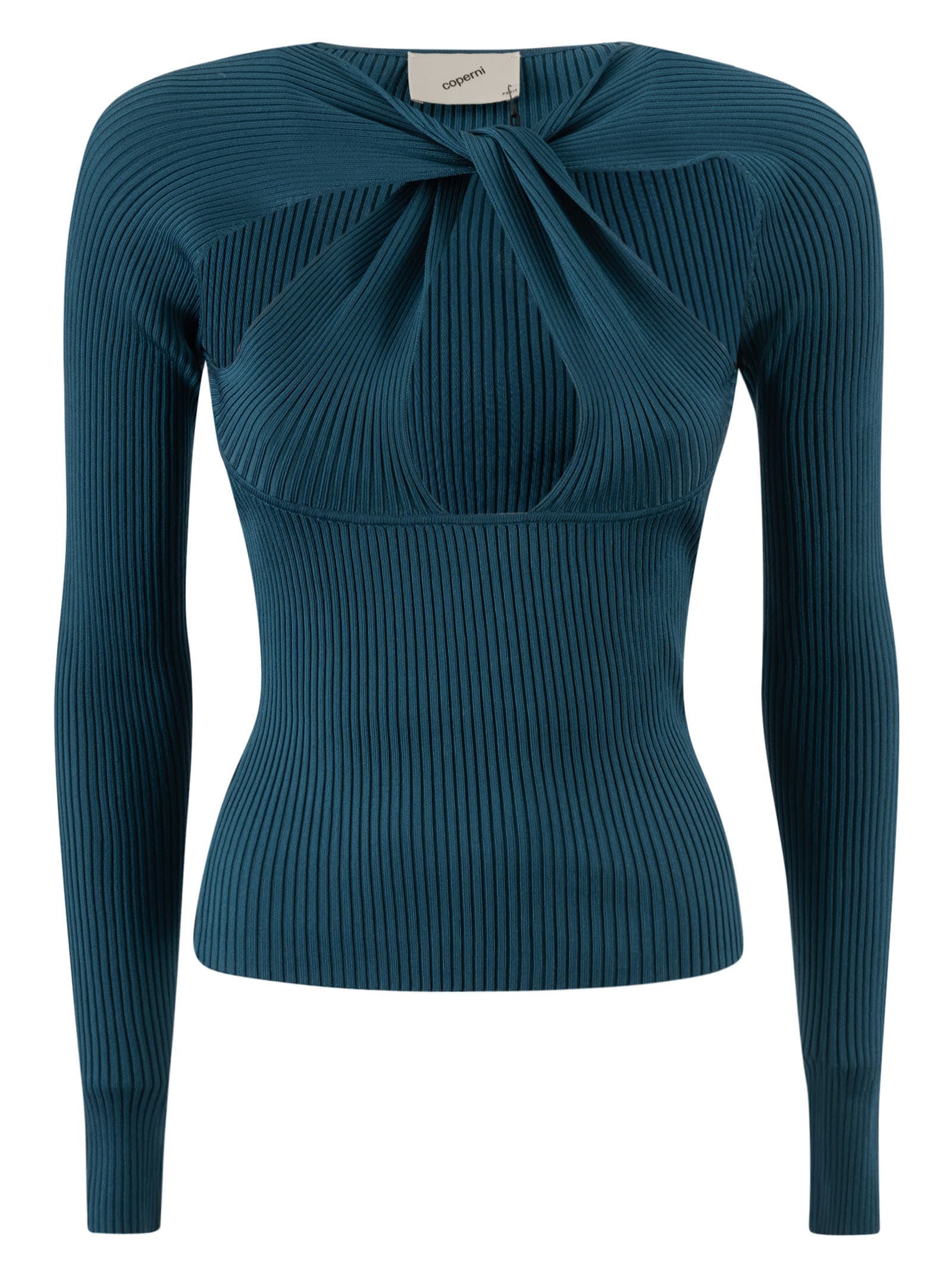 Shop Coperni Twisted Cut-out Knit Top In Peacock