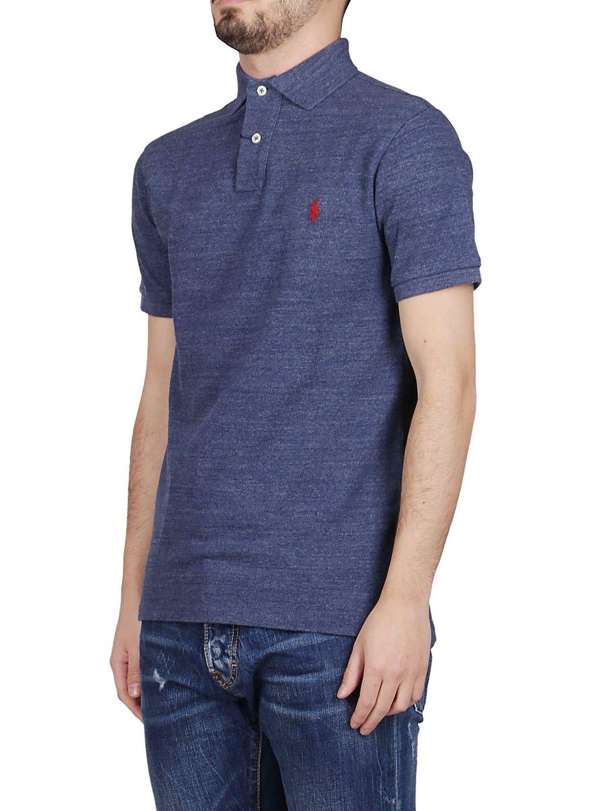 Polo Ralph Lauren Classics Mens Medium Blue Custom Fit Polo In Blue