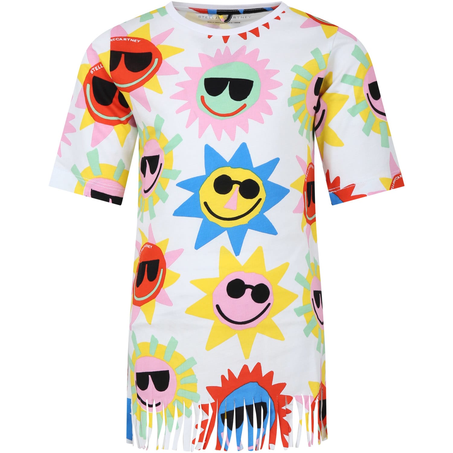 Stella Mccartney Kids' White Dress For Girl With All-over Multicolor Print