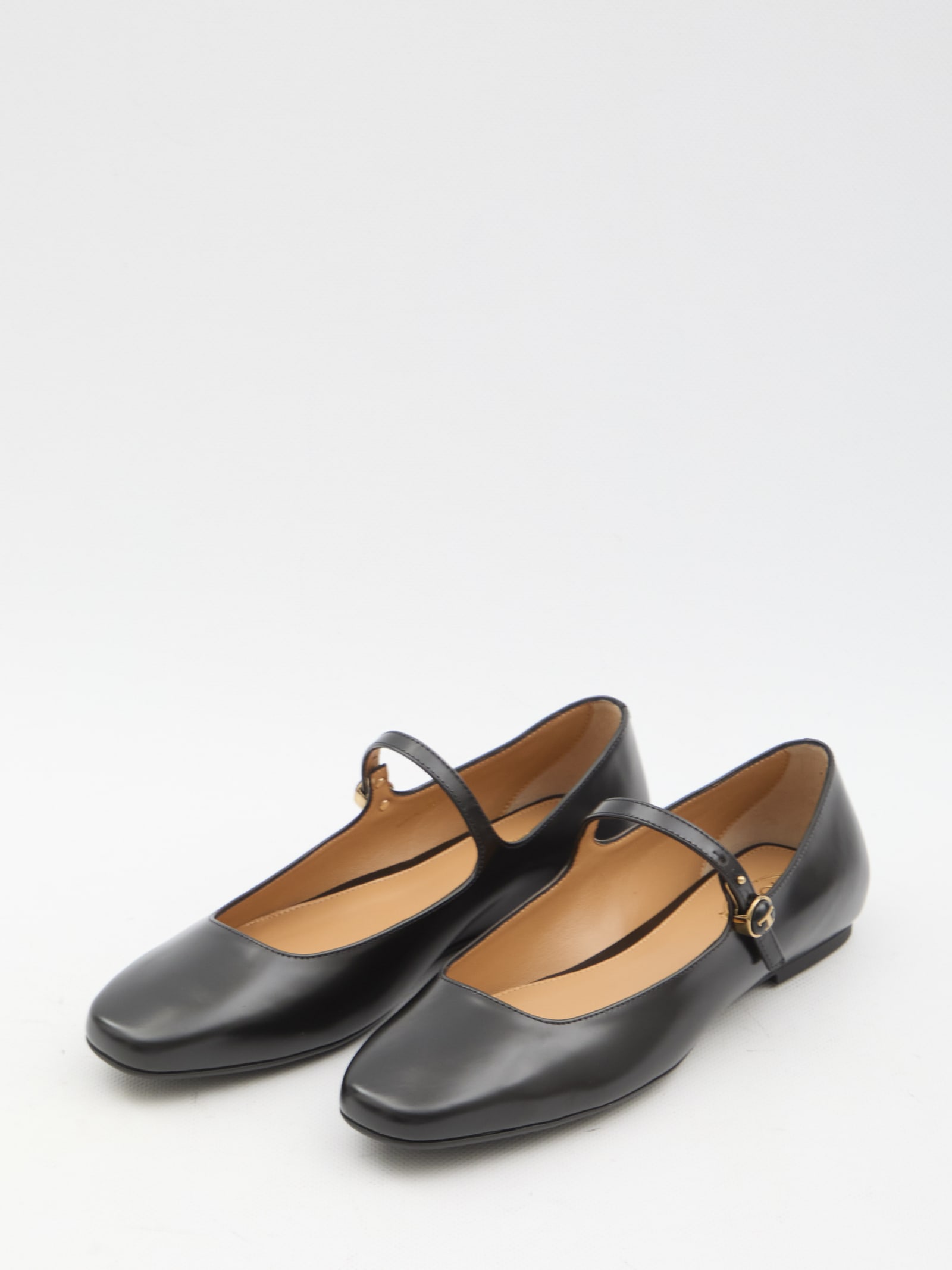 Shop Tod's Leather Ballerinas In Black