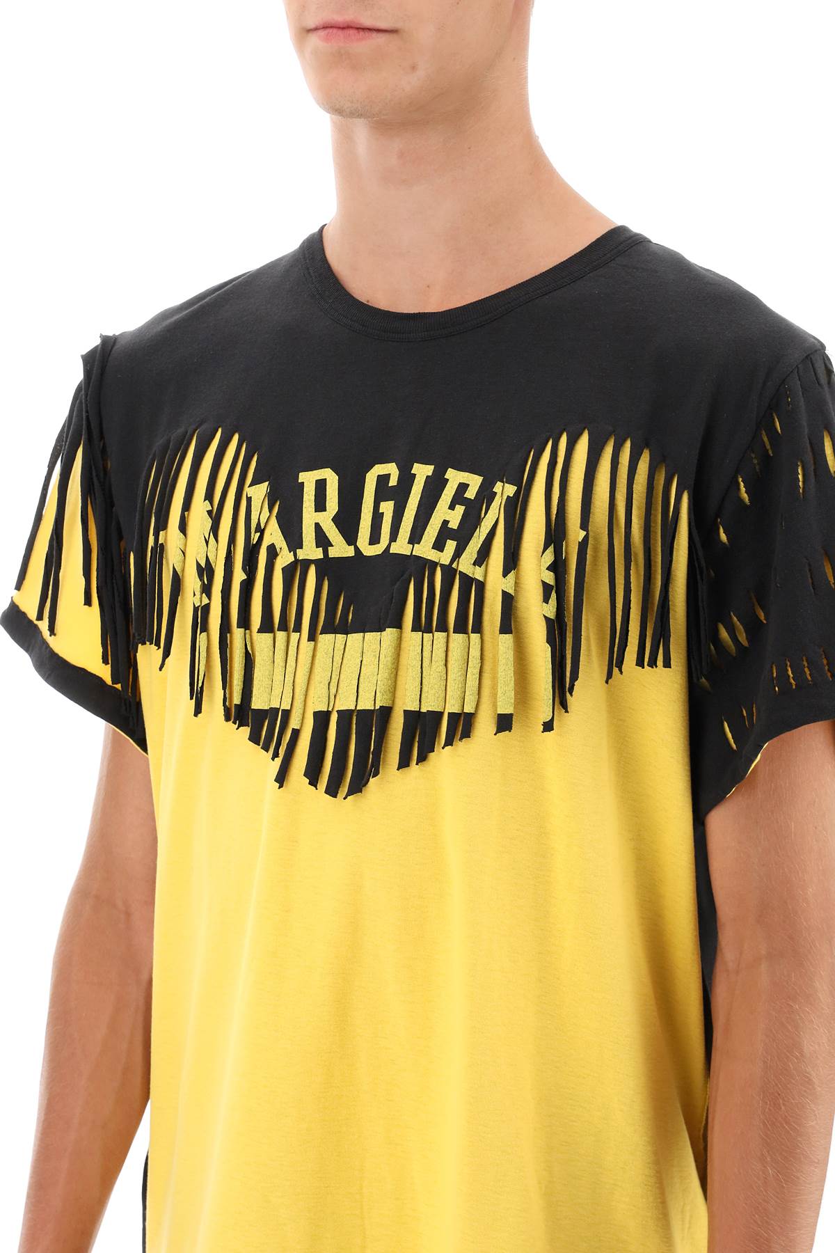 Shop Maison Margiela Décortiqué Fringe T-shirt In Washed Black (yellow)