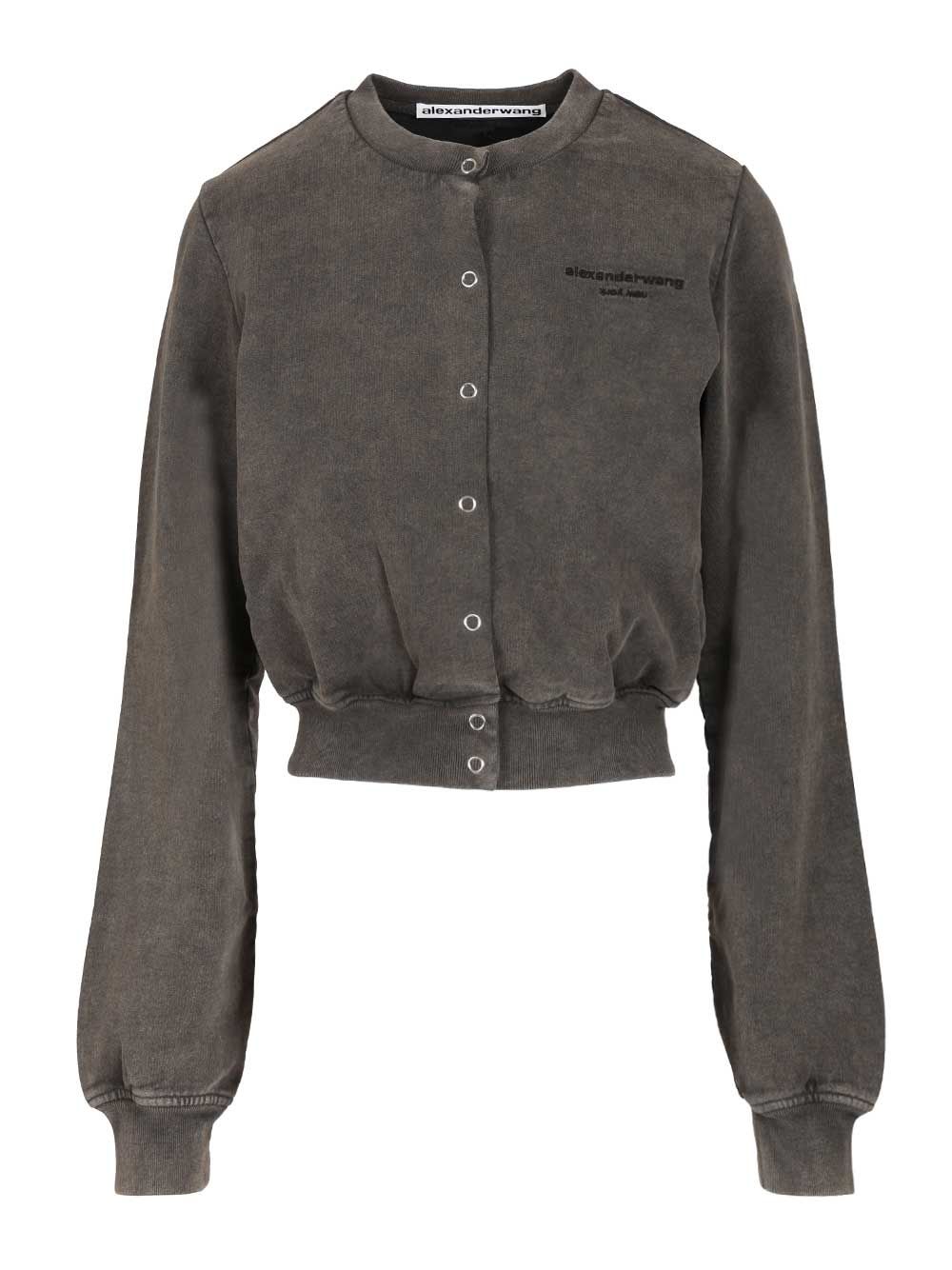 Alexander Wang "shrunken Snap" Cardigan In Gray