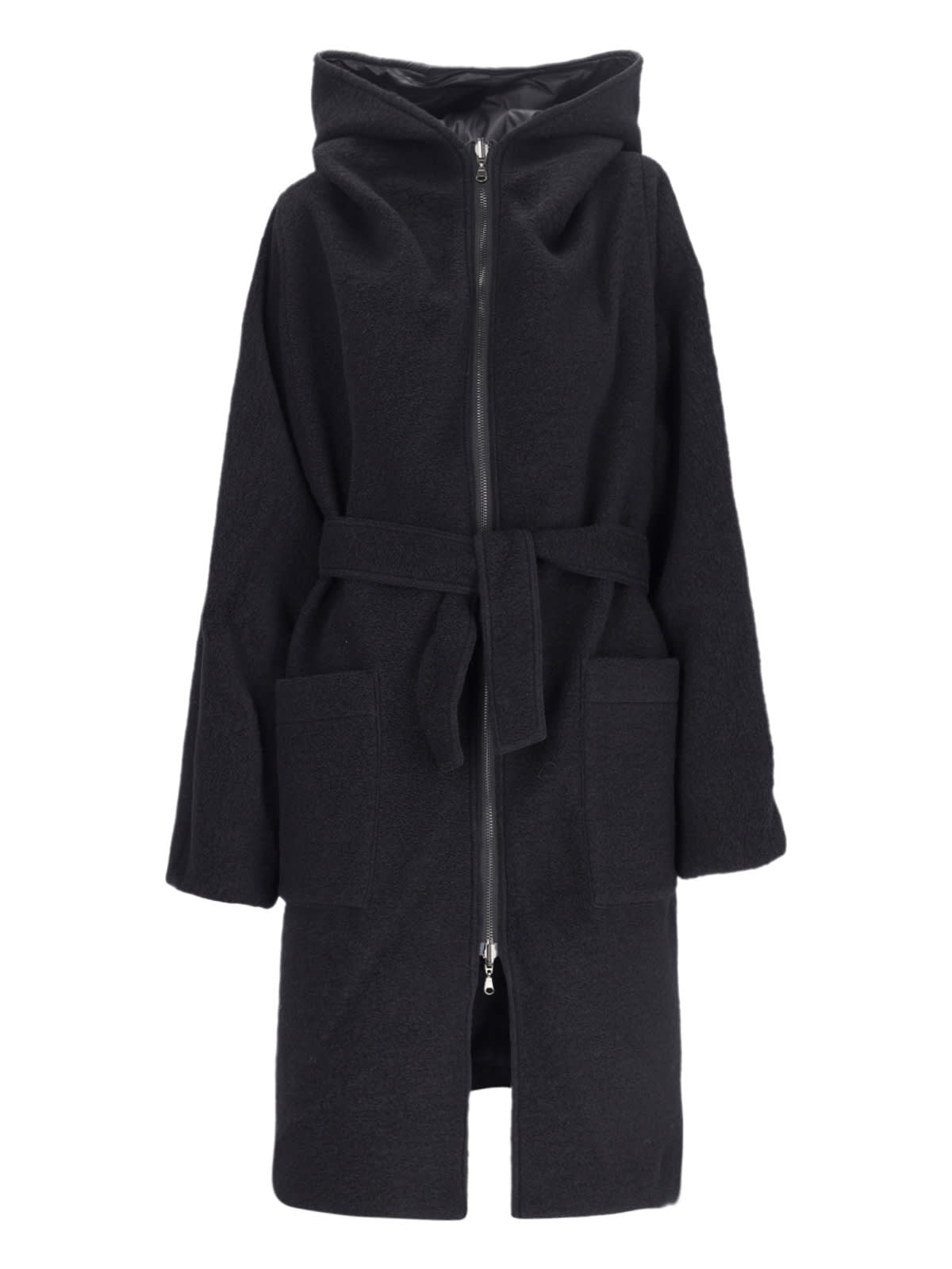 Shop Kimonorain Midi Hooded Down Jacket In Black