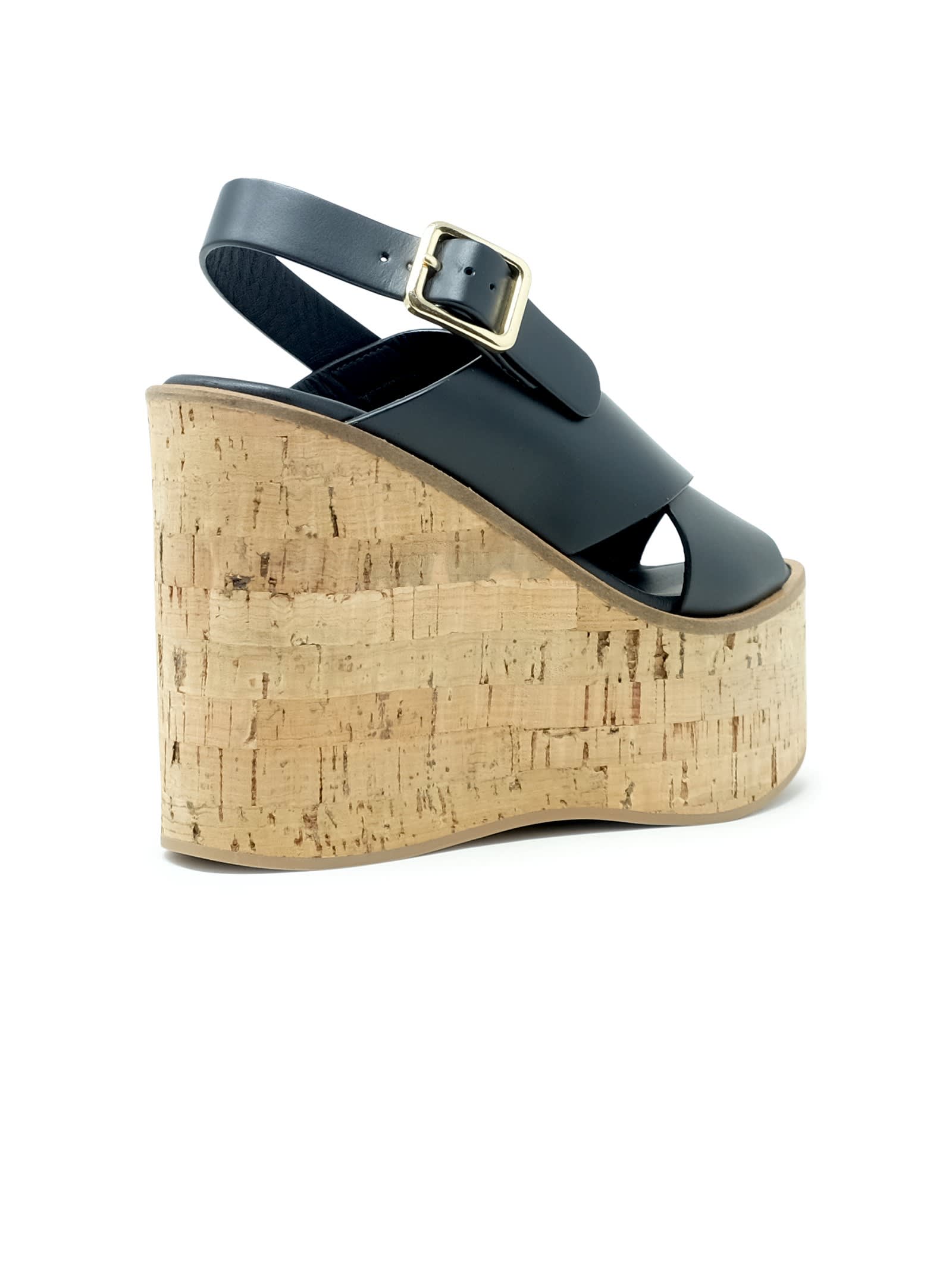 Paloma Barceló Paloma Barcelo Black Leather Begonia Wedge Sandals
