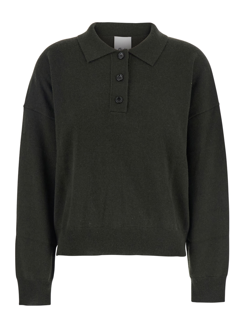 Allude Green Polo Shirt With Classic Collar And Ribbed Trims In Wool Woman In Green