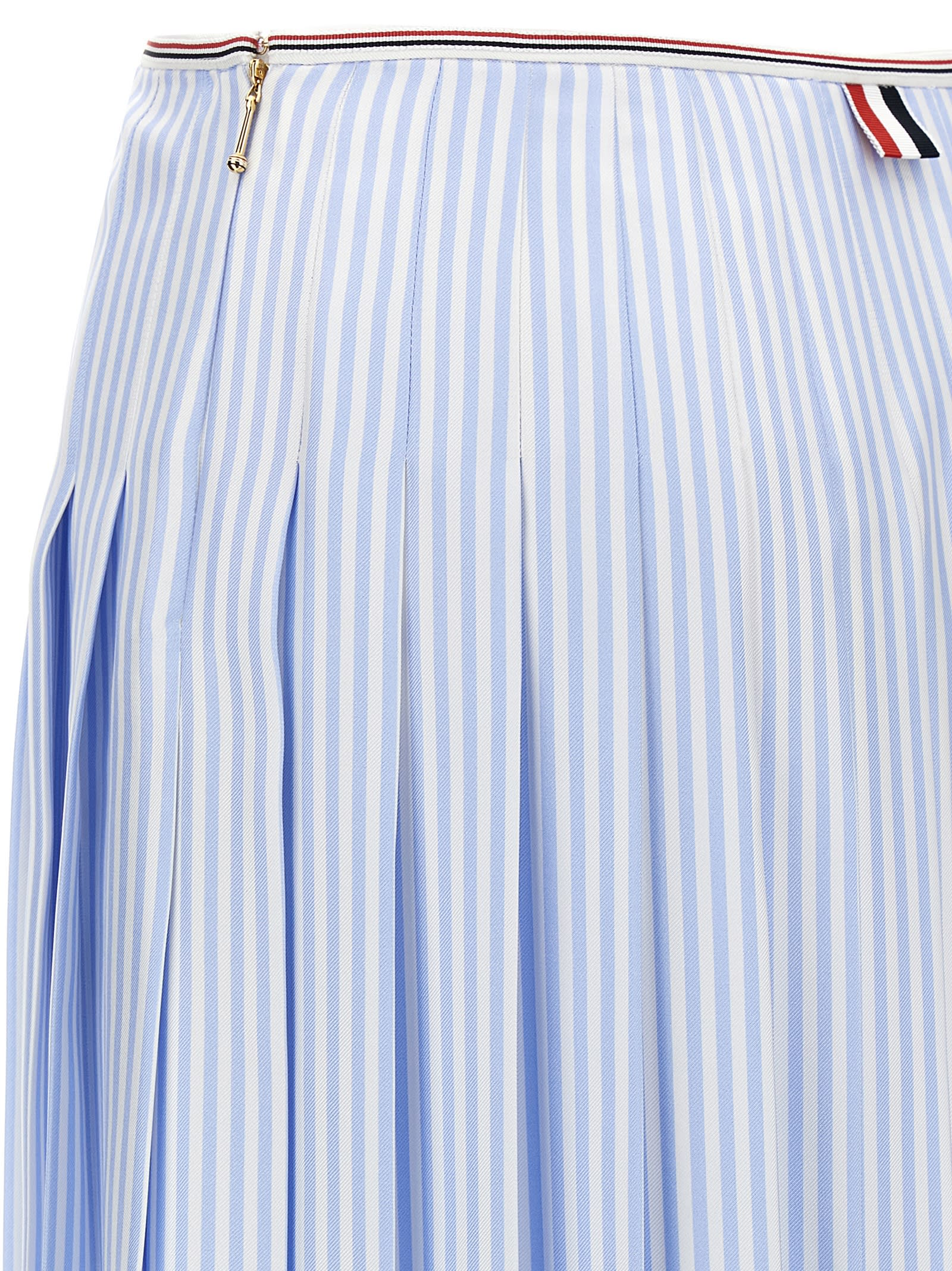 Thom Browne Awning Striped Poplin Funmix Pleated Skirt In Blue