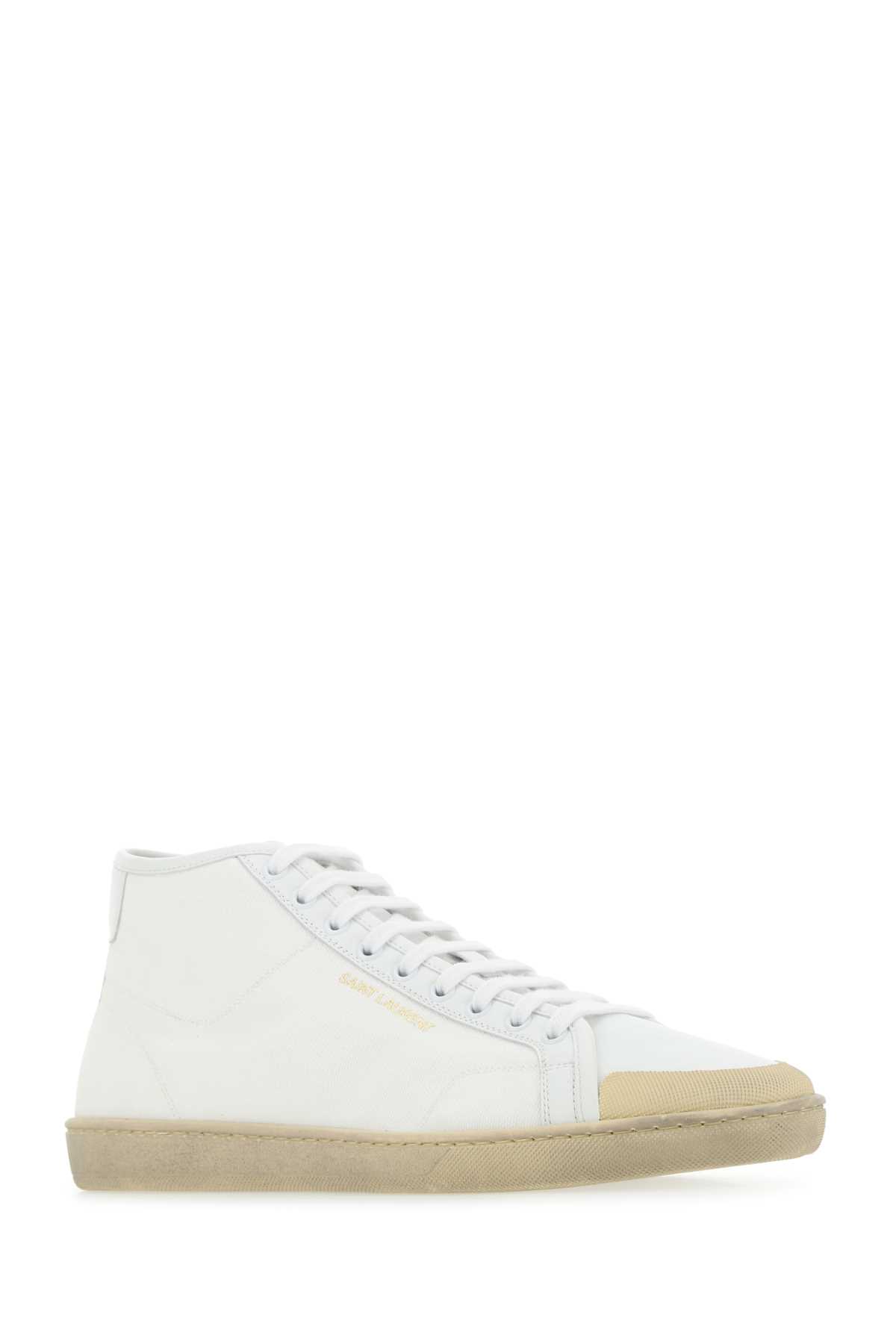 Shop Saint Laurent White Canvas And Leather Court Classic Sl/39 Sneakers In 9026