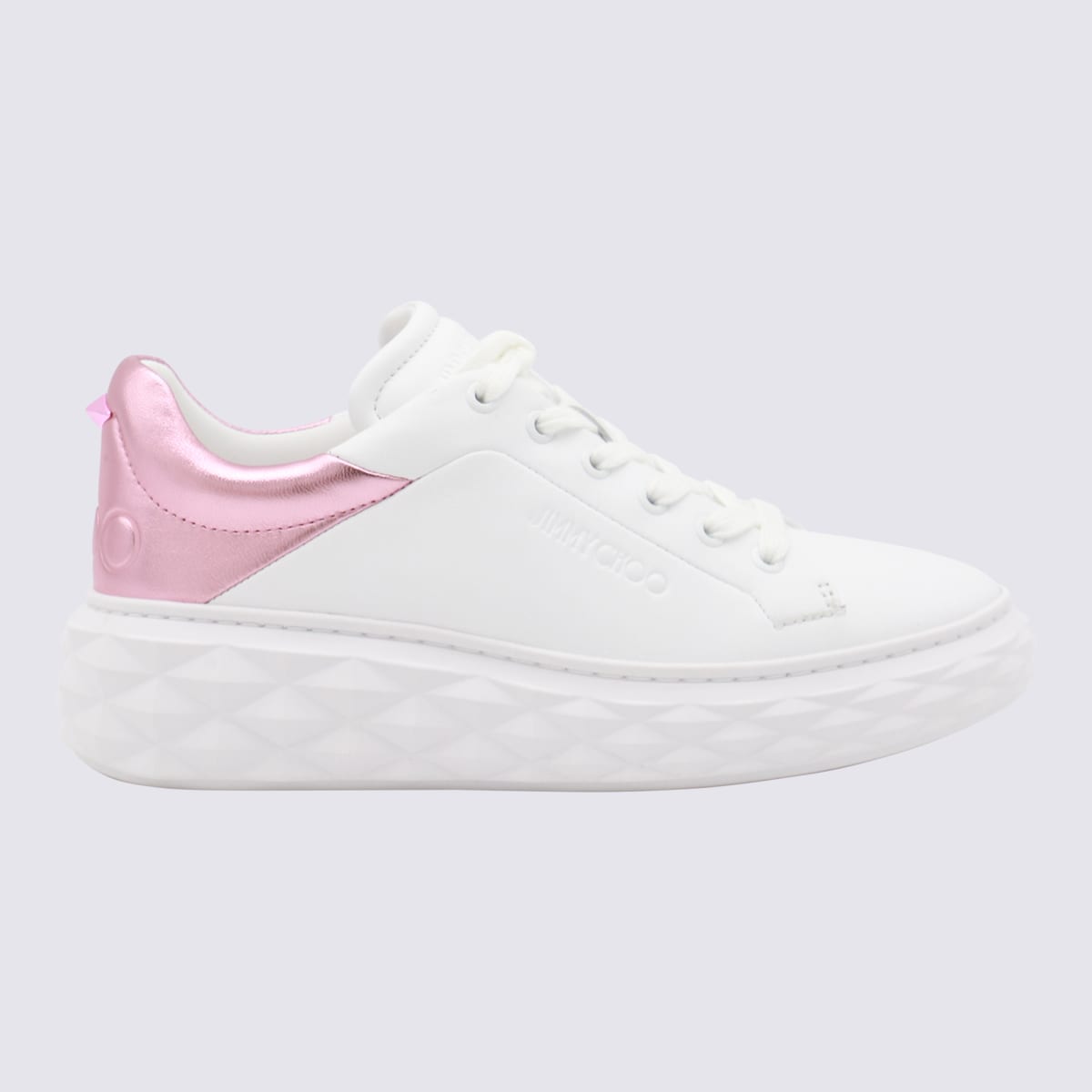 Shop Jimmy Choo White And Pink Sneakers In White/pink Sherbet