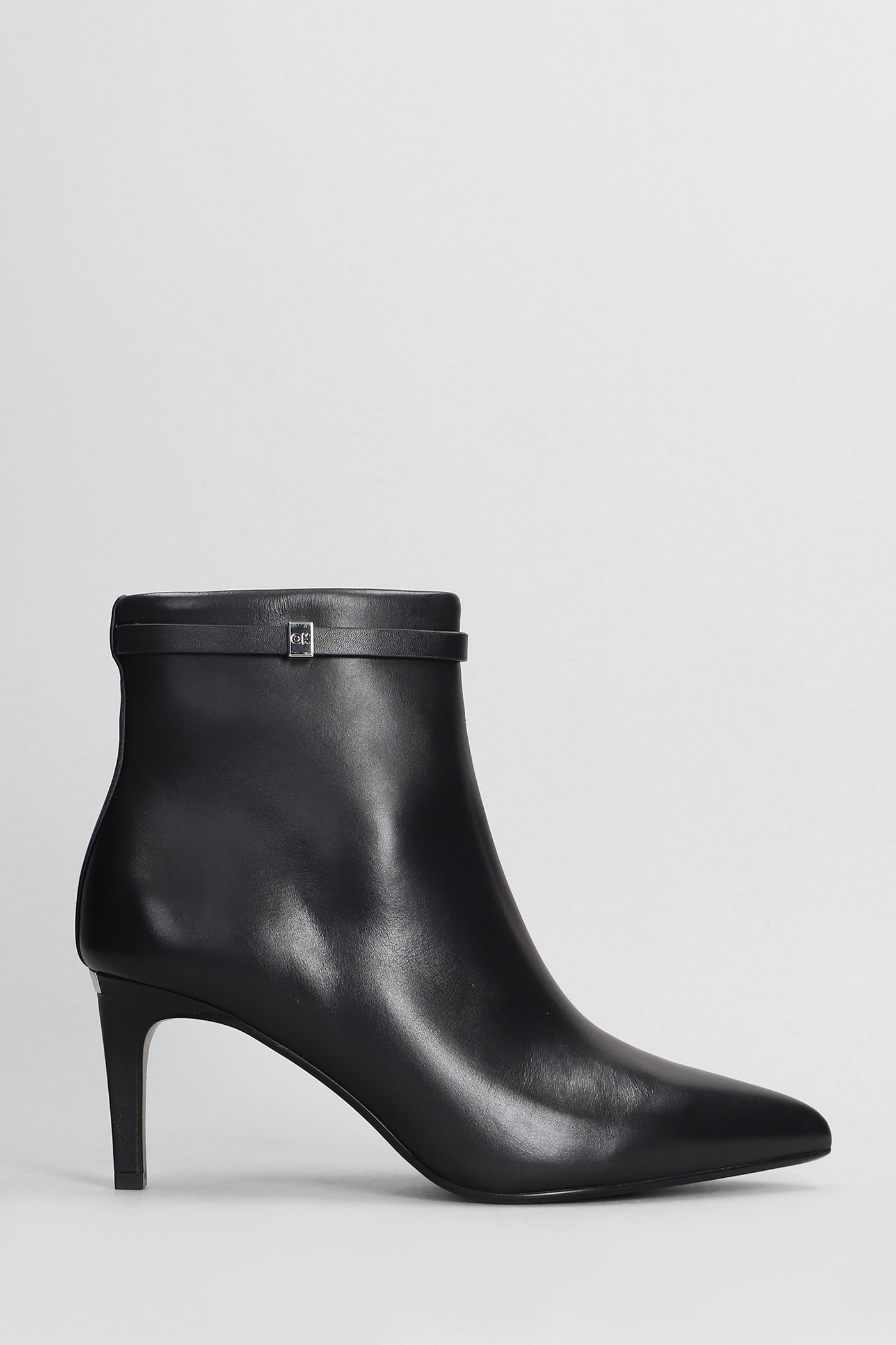 Calvin Klein High Heels Ankle Boots In Black Leather