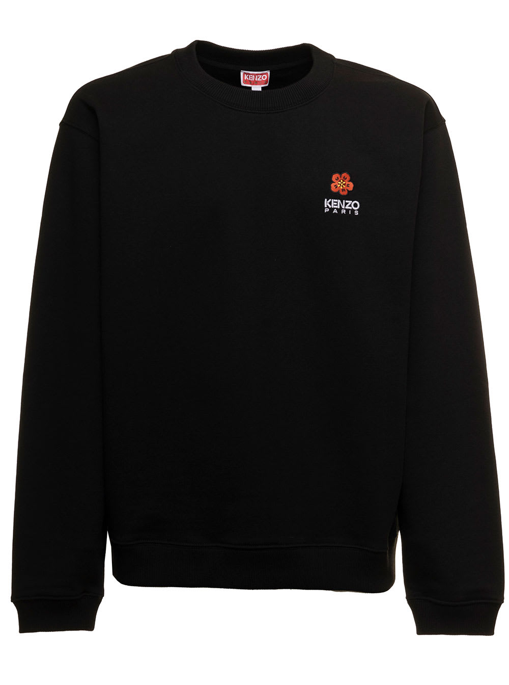 Black Sweatshirt In Light Fllece With Broke Flower Embroidery To The Chest Kenzo Man