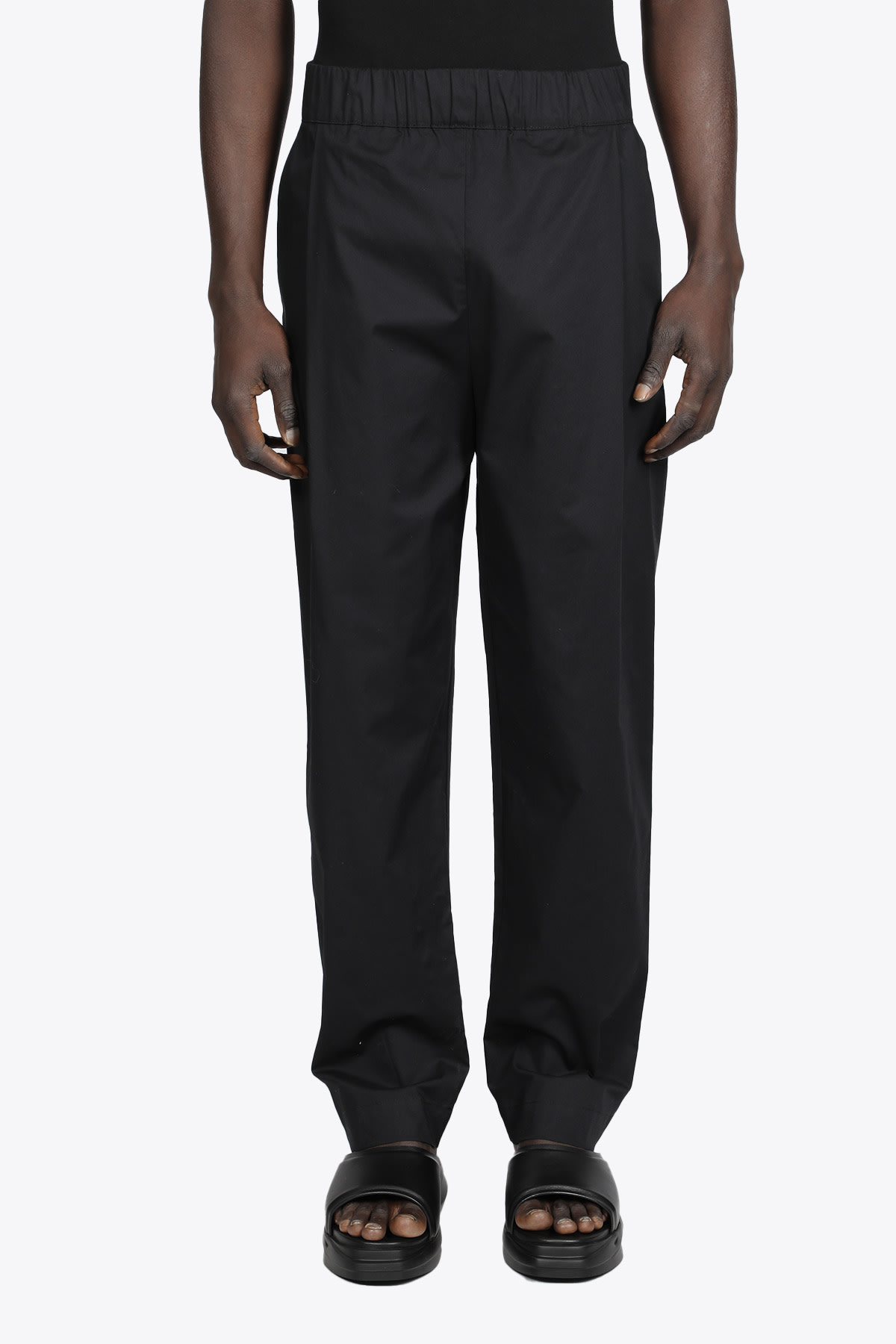 Laneus Baggy Unito Black poplin cotton trousers with front pleat
