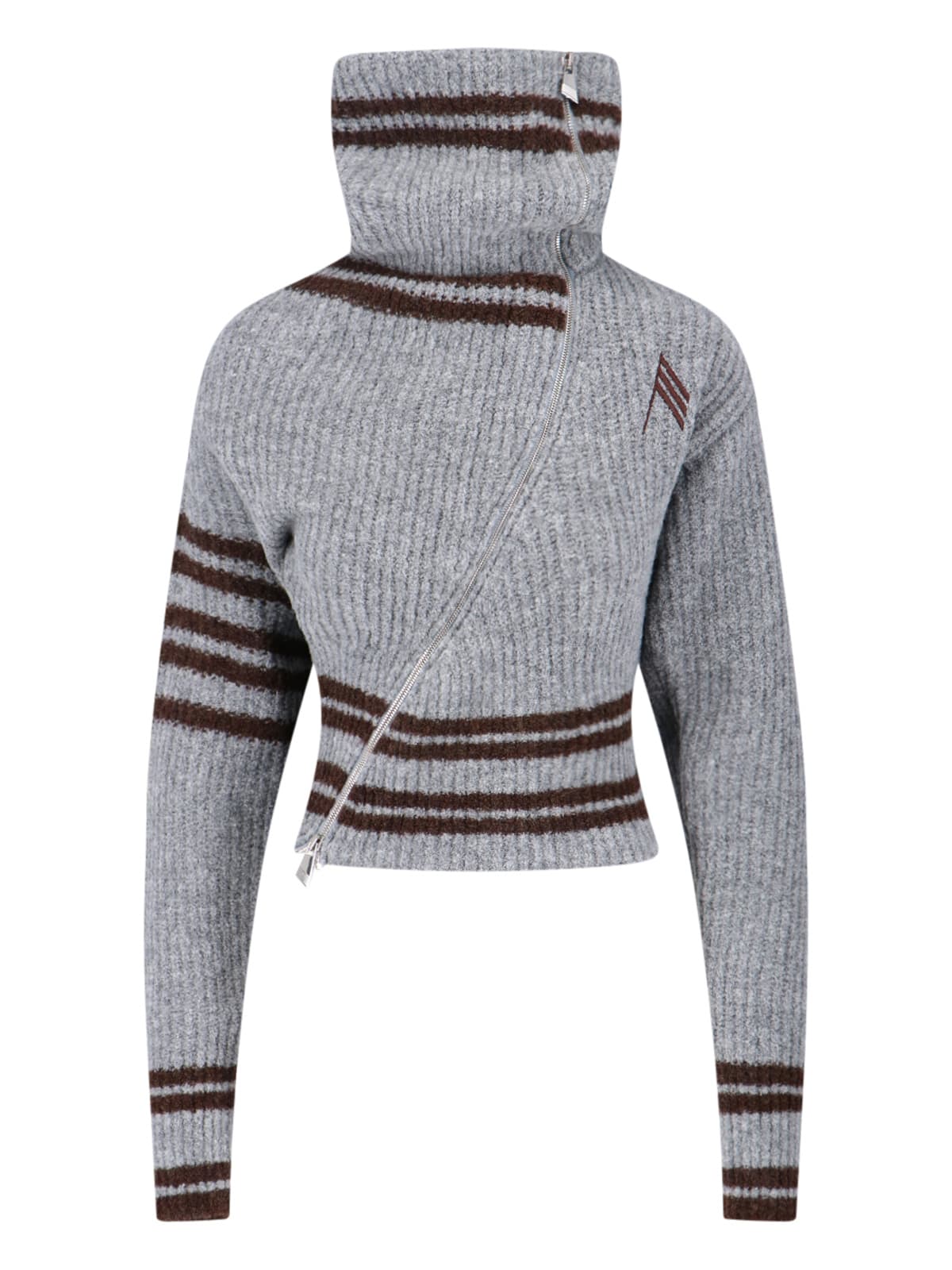 Attico Womens Asymmetric High-neck Knitted Cardigan Melange Grey In Multi