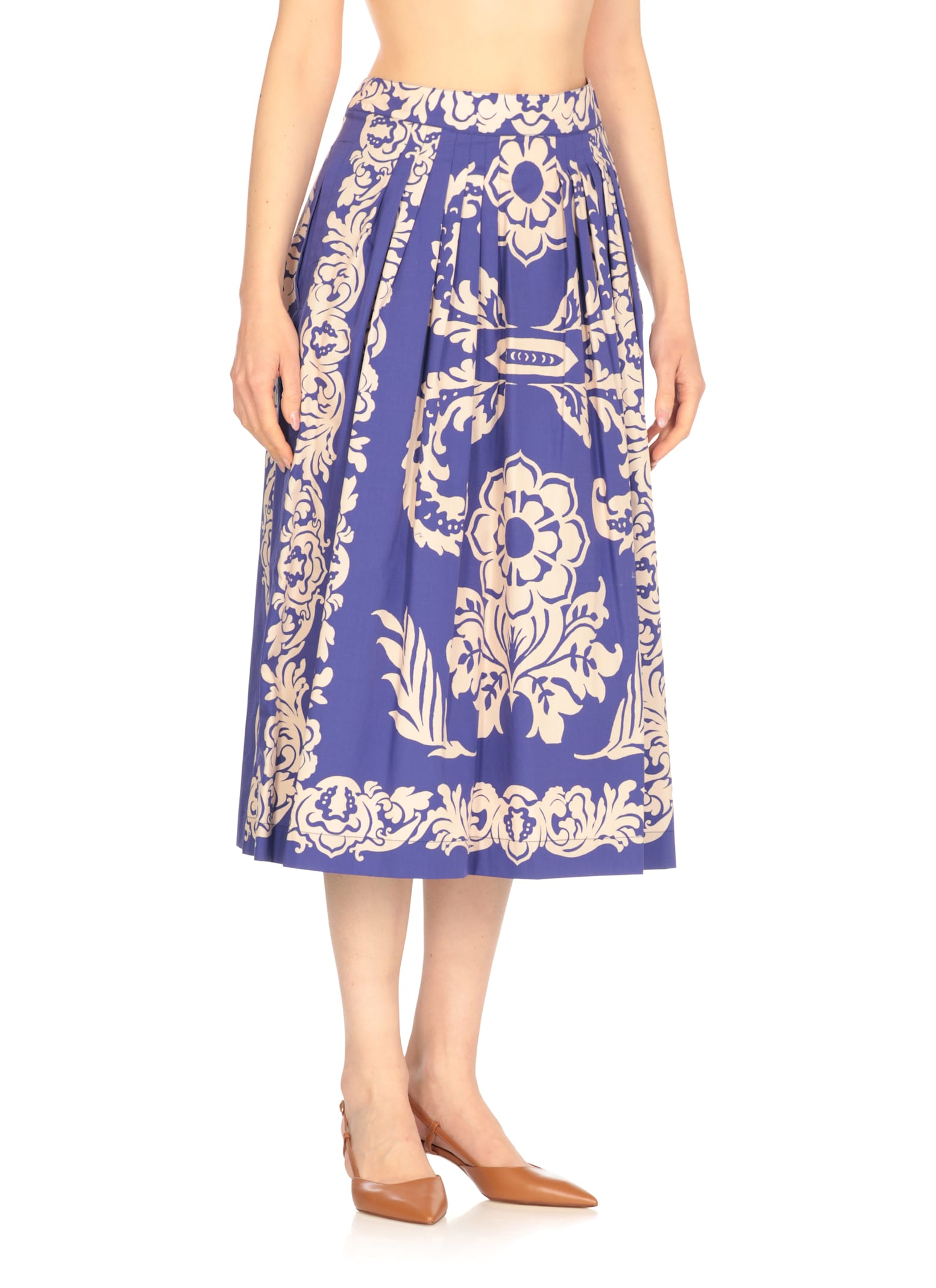 Etro Blue-white Paisley Midi Skirt