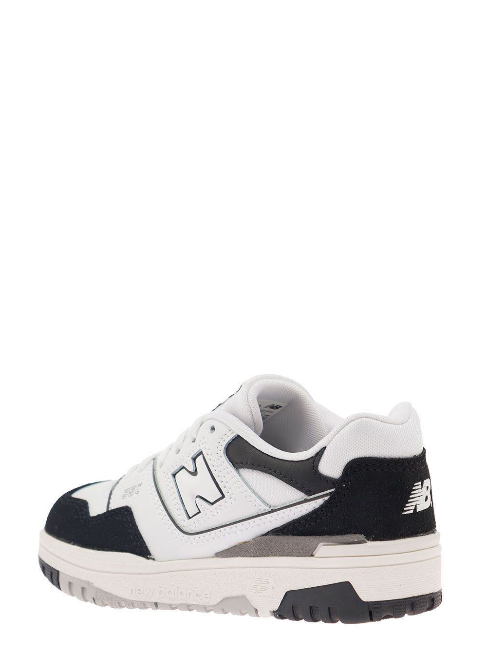 New Balance 550 White And Black Sneakers With Side Logo And Suede Inserts In Leather Boy In Multicolor