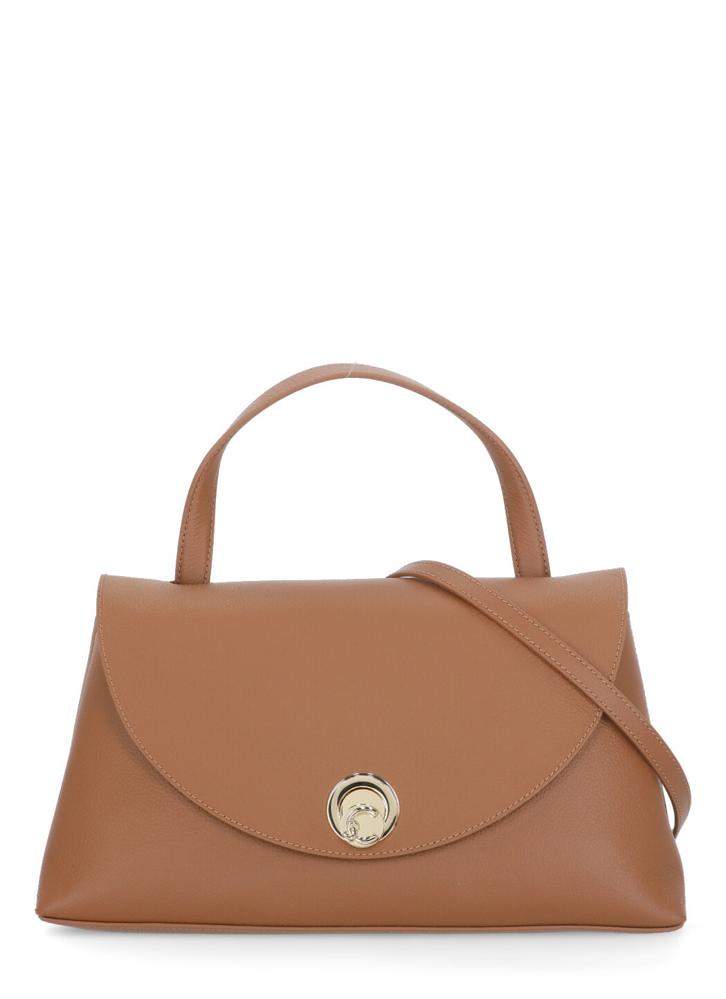 Coccinelle Curved Top Handbag With Circular Detail And Detachable Shoulder Strap In Brown