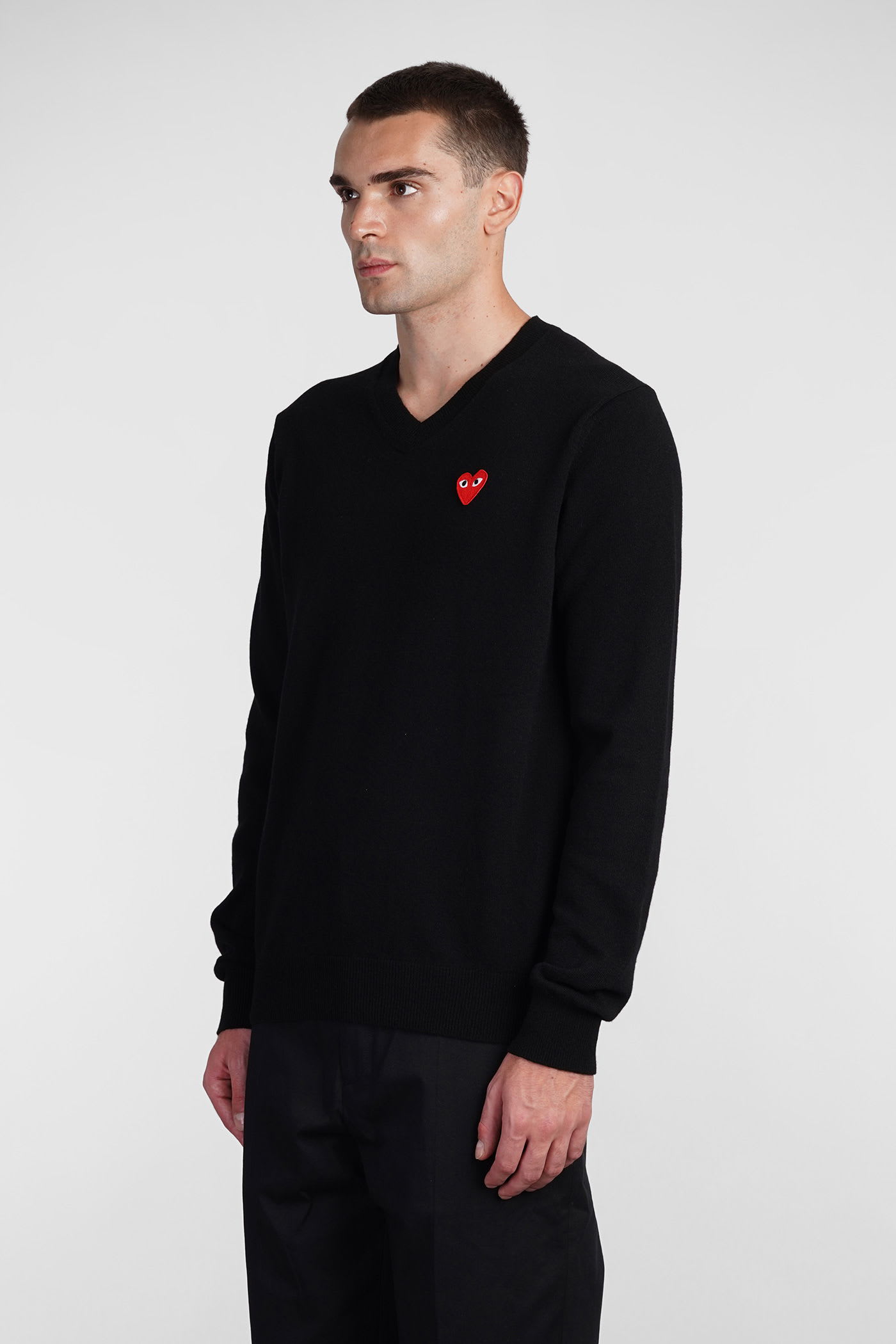 Comme Des Garçons Play Emblem Rhinestone-heart Sweater In Black