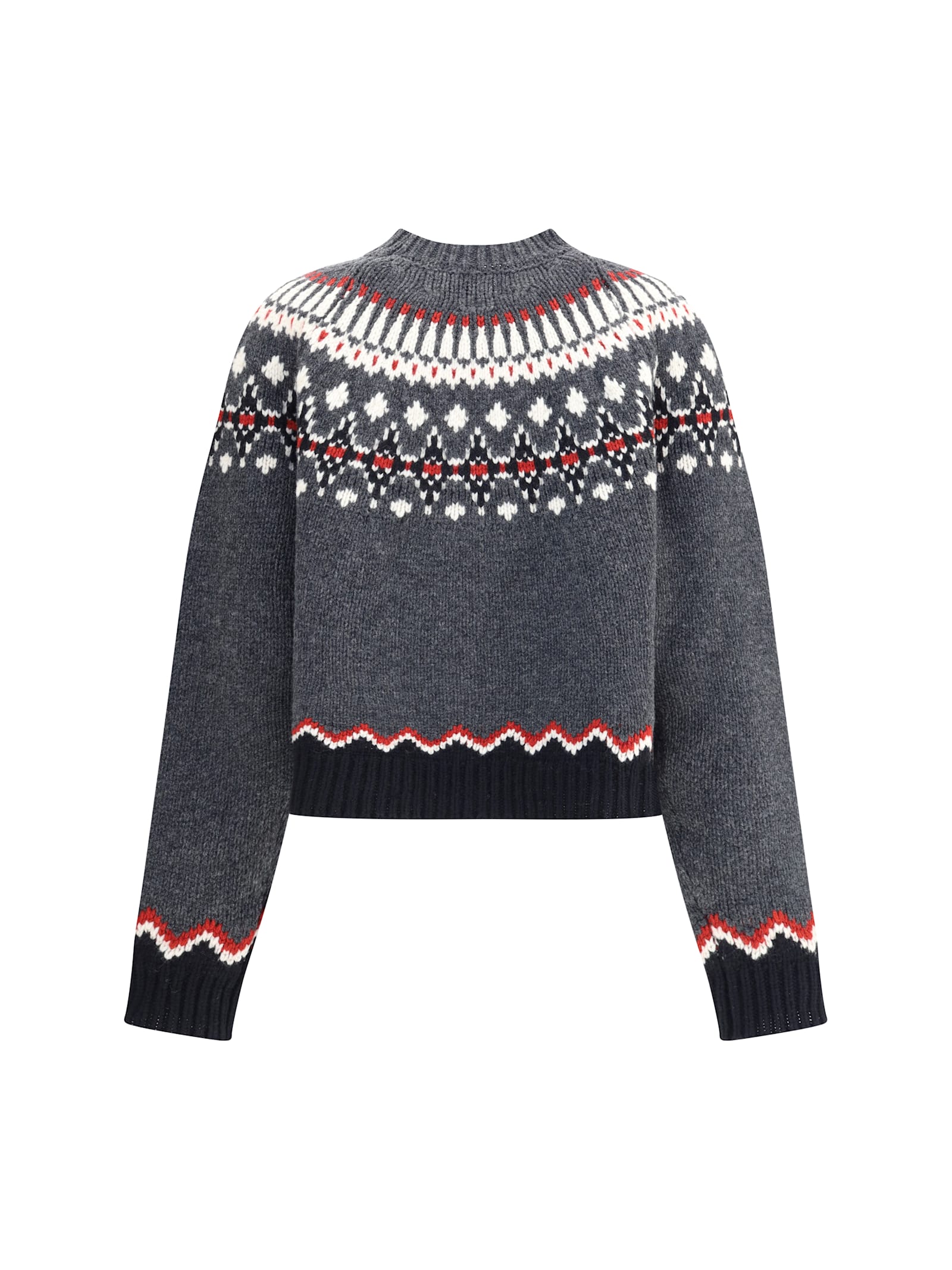 Alanui Wool Crewneck Sweater With Geometric Pattern In Gray