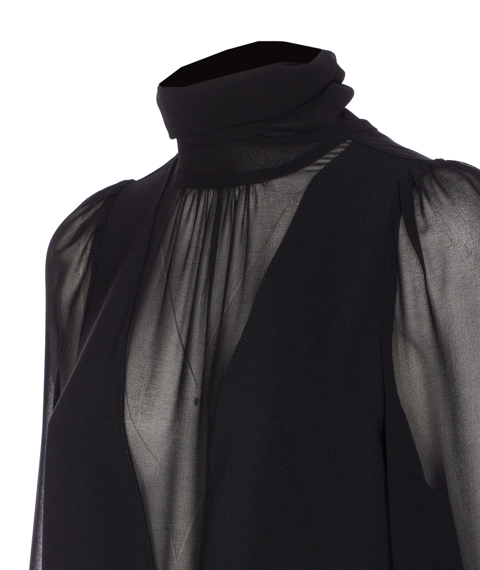 Pinko Dress With Georgette Sleeves And High Neck In Black