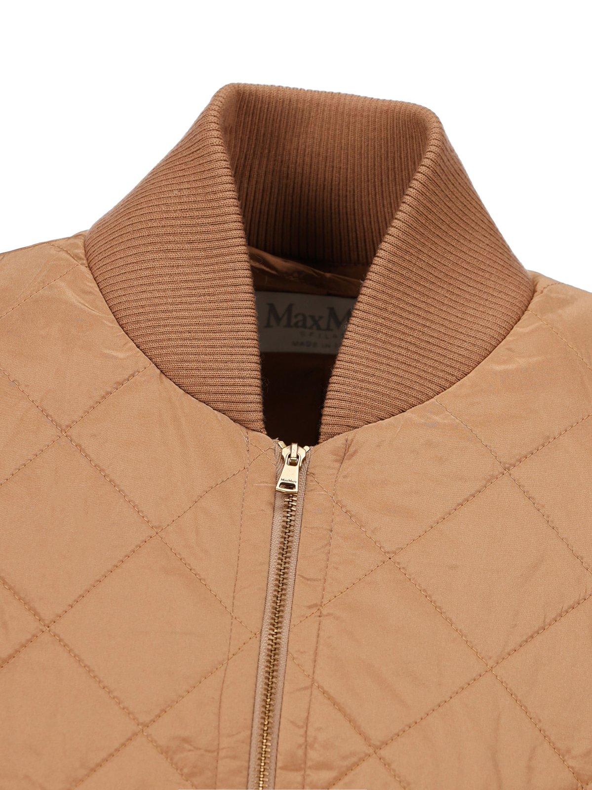 Shop Max Mara Cropped Taffeta Bomber Jacket In Brown