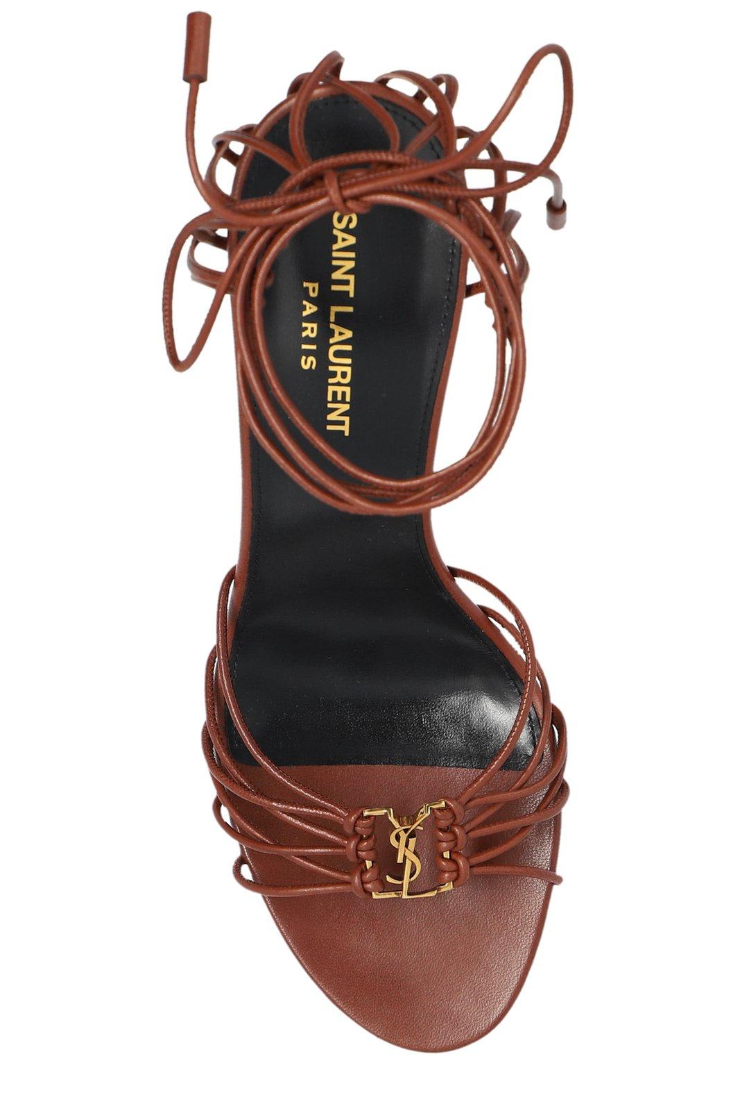 Saint Laurent Babylone Strappy Ysl Ankle-tie Sandals In Aestheticbrown