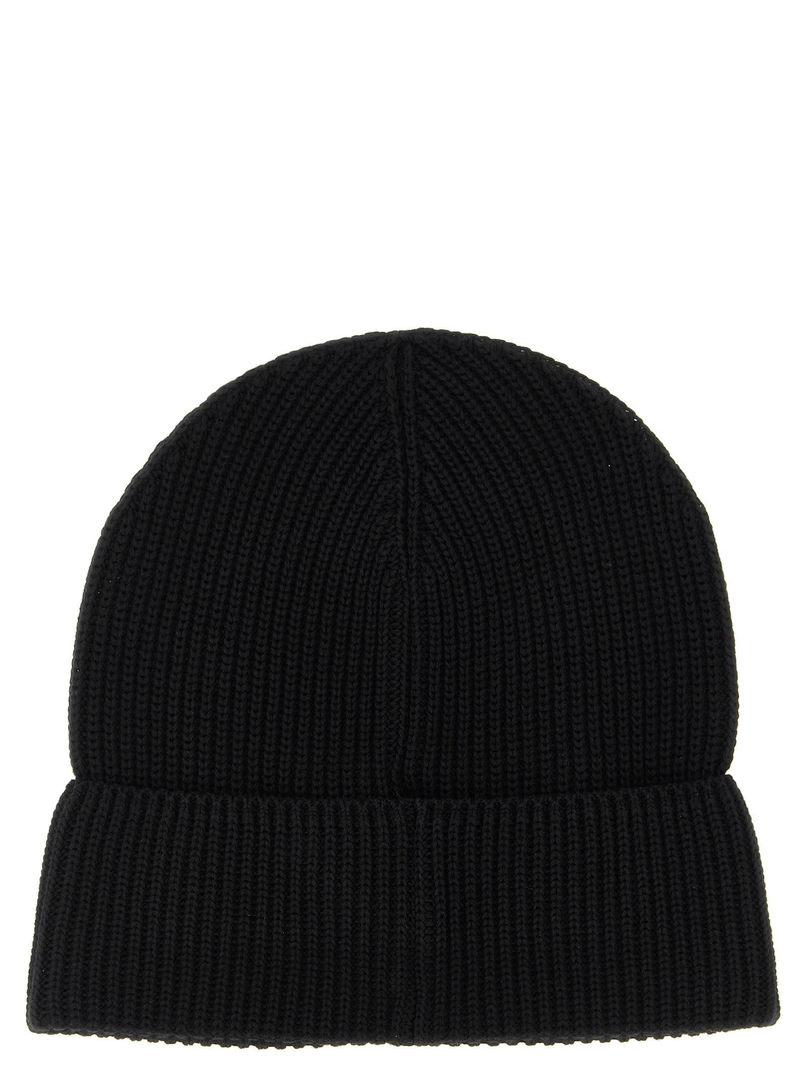 Moncler Ribbed Texture Wool Hat Winter Style In Black