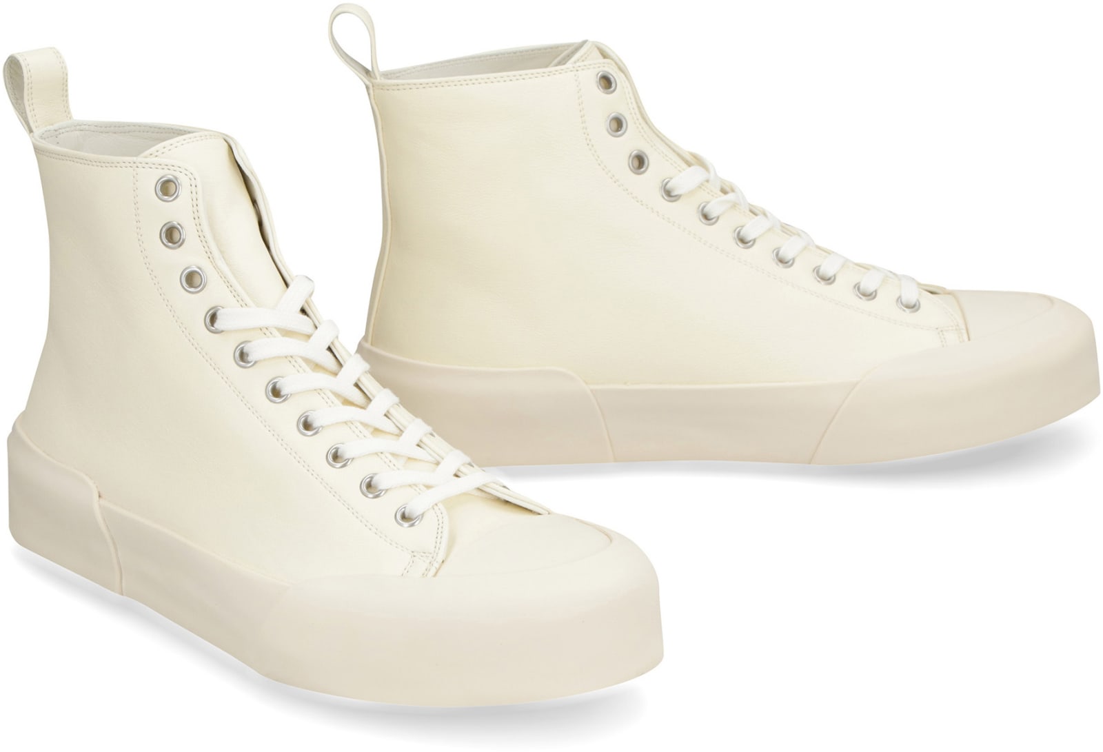 Shop Jil Sander Leather High-top Sneakers In Panna