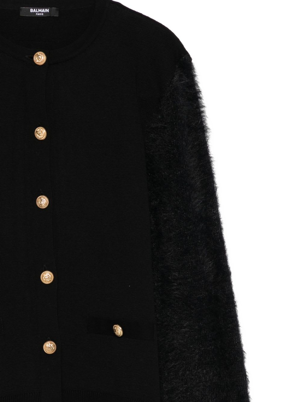 Balmain Fluffy-sleeve Button Cardigan In Black