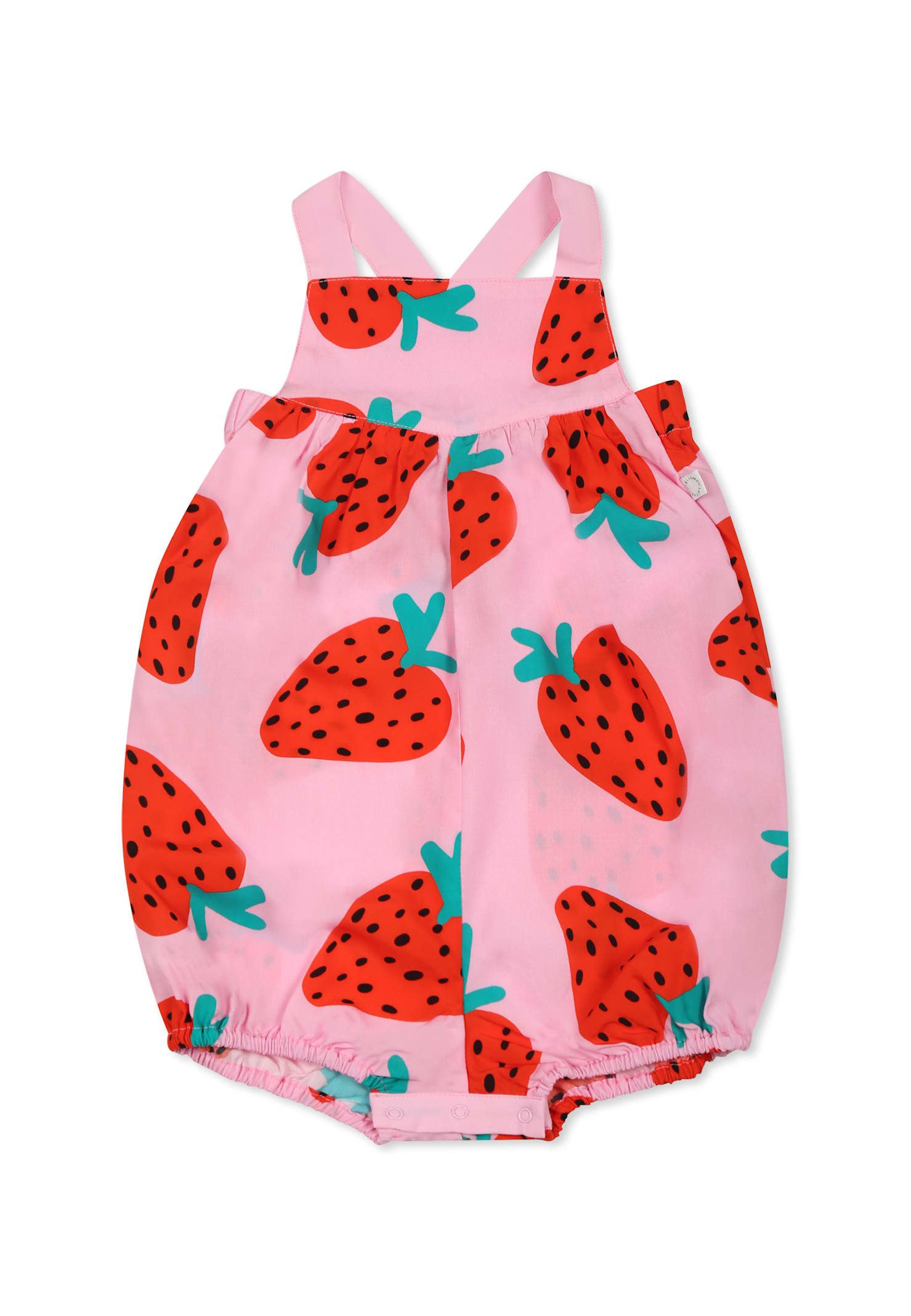 Stella McCartney Kids Pink Romper For Baby Girl With Strawberries