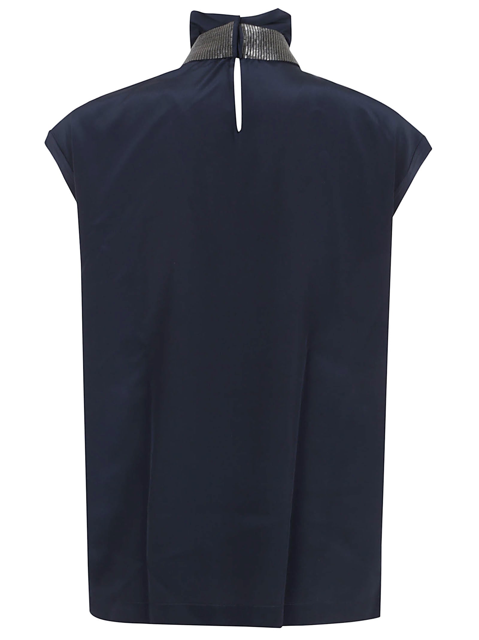Brunello Cucinelli Embellished High-neck Top In Blue