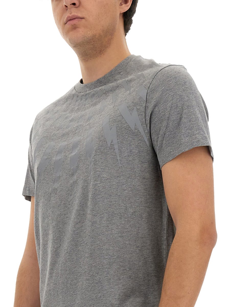 Shop Neil Barrett Fairisle Thunderbolt T-shirt In Grey
