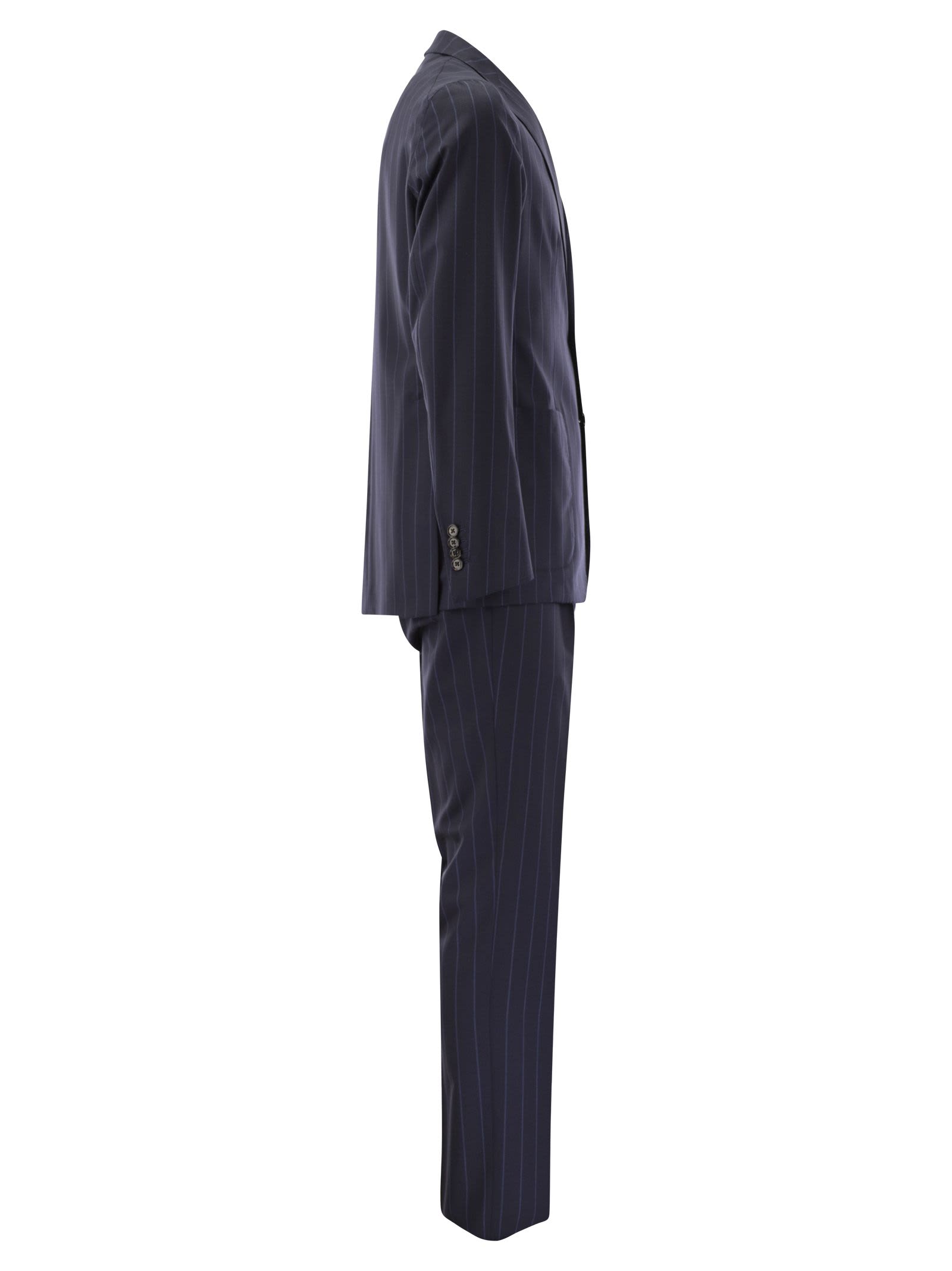 Shop Tagliatore Pinstripe Suit In Wool And Silk In Blue