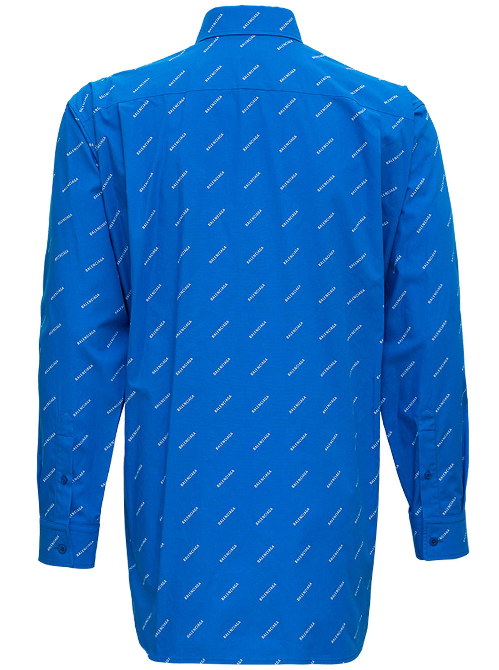 Balenciaga Light Blue Cotton Shirt With Allover Logo