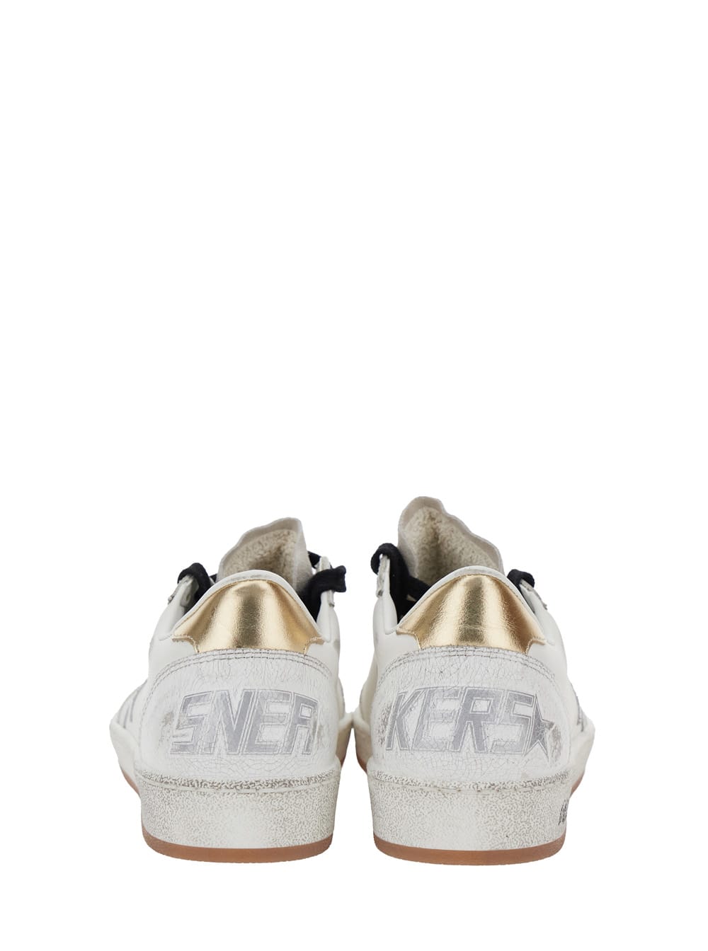 Shop Golden Goose Ballstar White Sneakers With Logo On The Side And Vintage Effect In Leather Woman