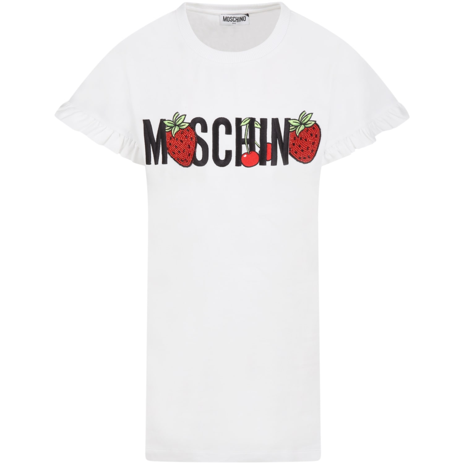 Moschino White Dress For Girl With Strawberries