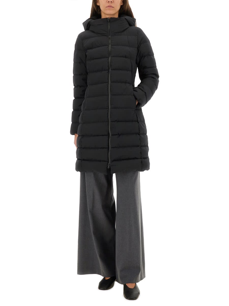 Herno Padded Hooded Long Down Jacket Zip Pockets In Black