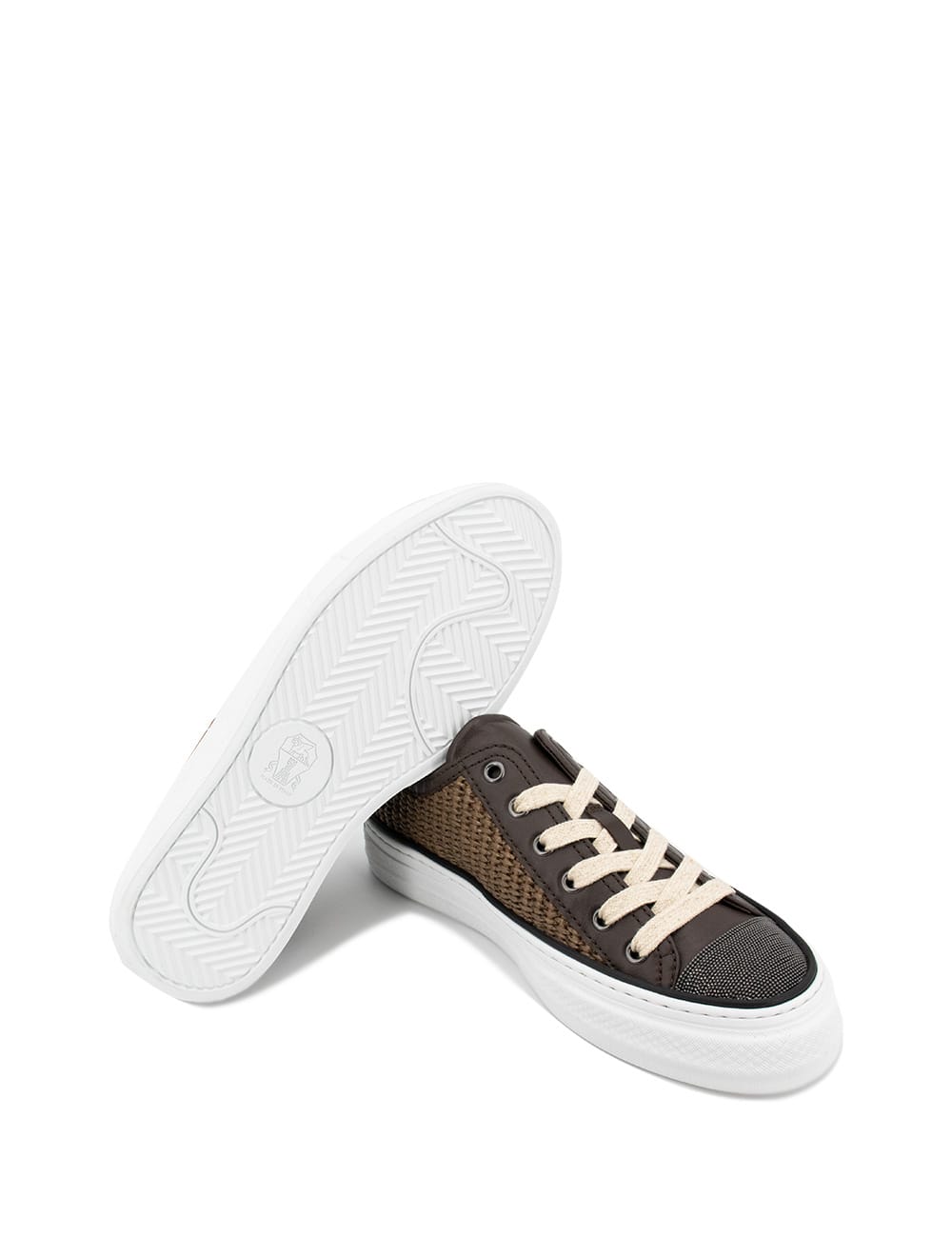 Brunello Cucinelli Luxe Woven Texture Sneakers In Ice
