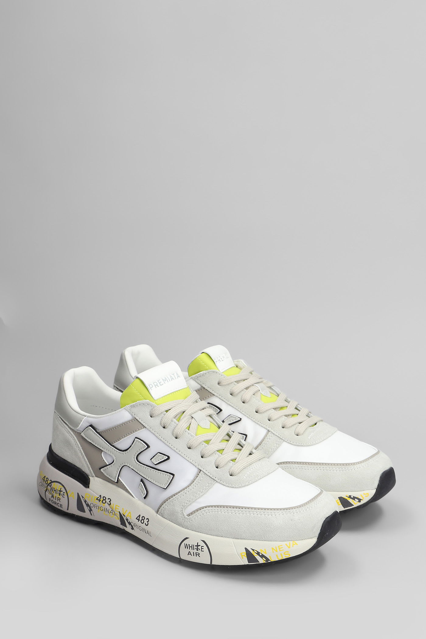 Premiata Mick Sneakers In White Suede And Fabric In White