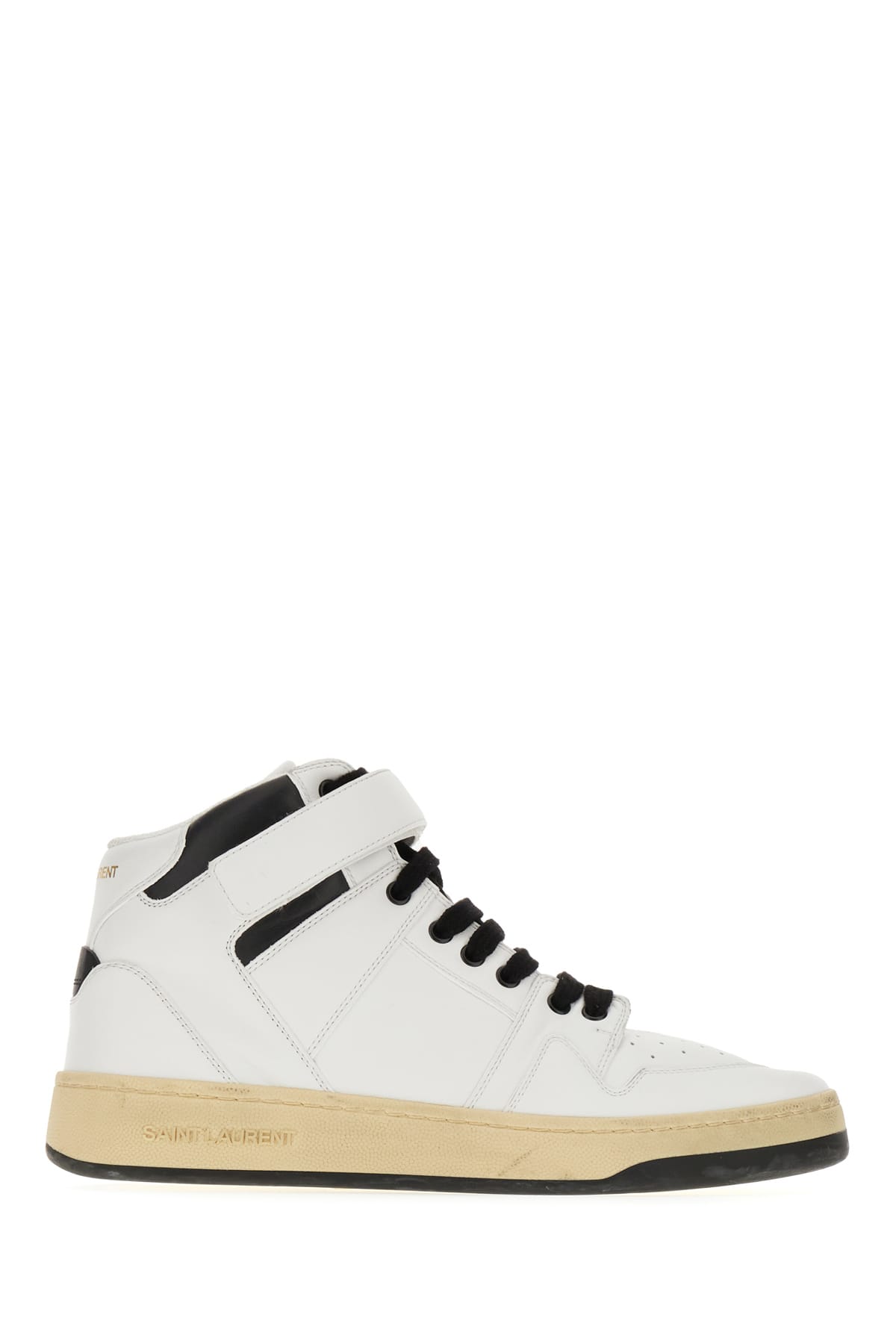 Saint Laurent White Leather Lax Sneakers In Greenblancoptiquenero