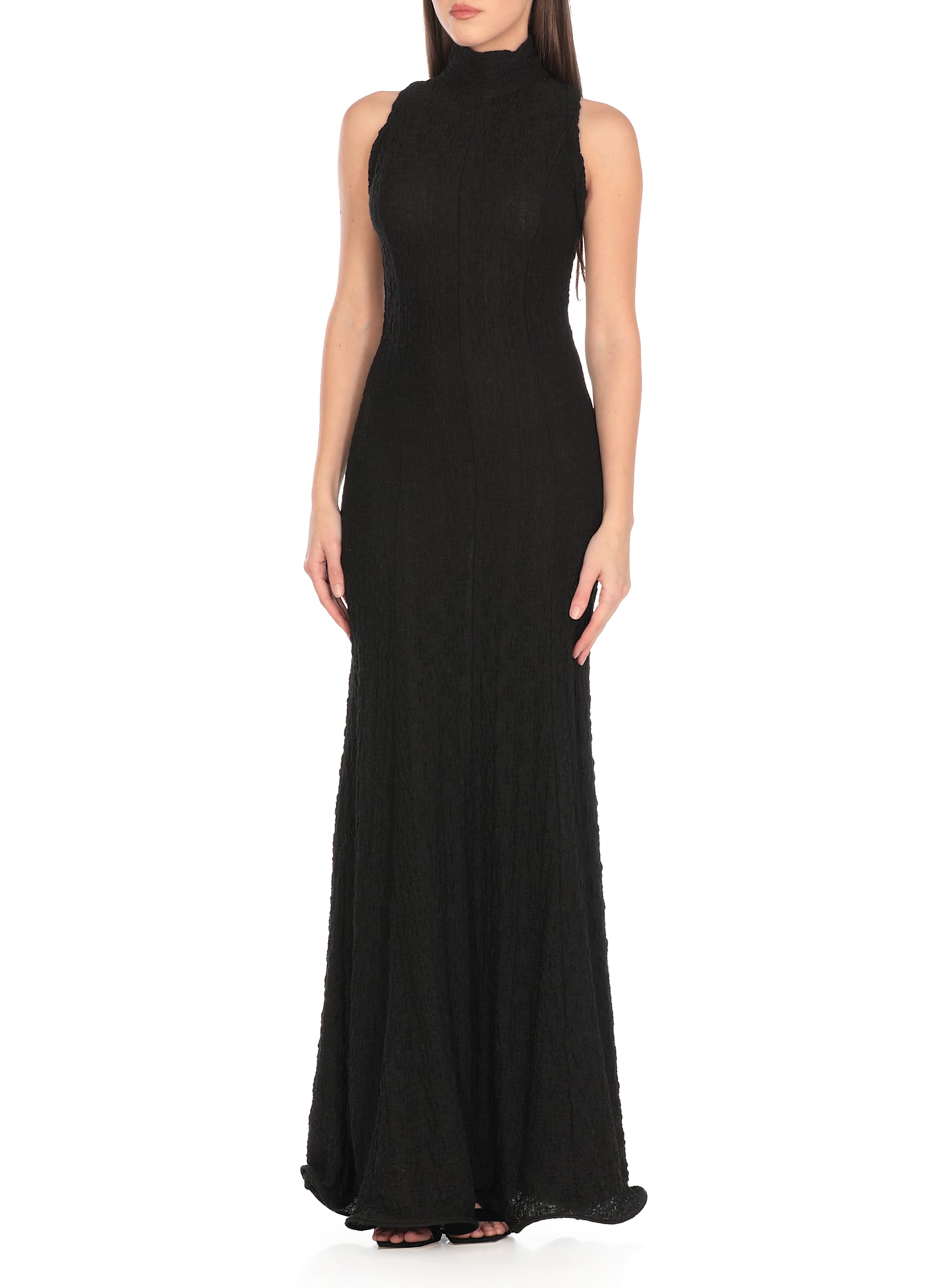 Msgm Maxi Dress With High Neck And Textured Fabric