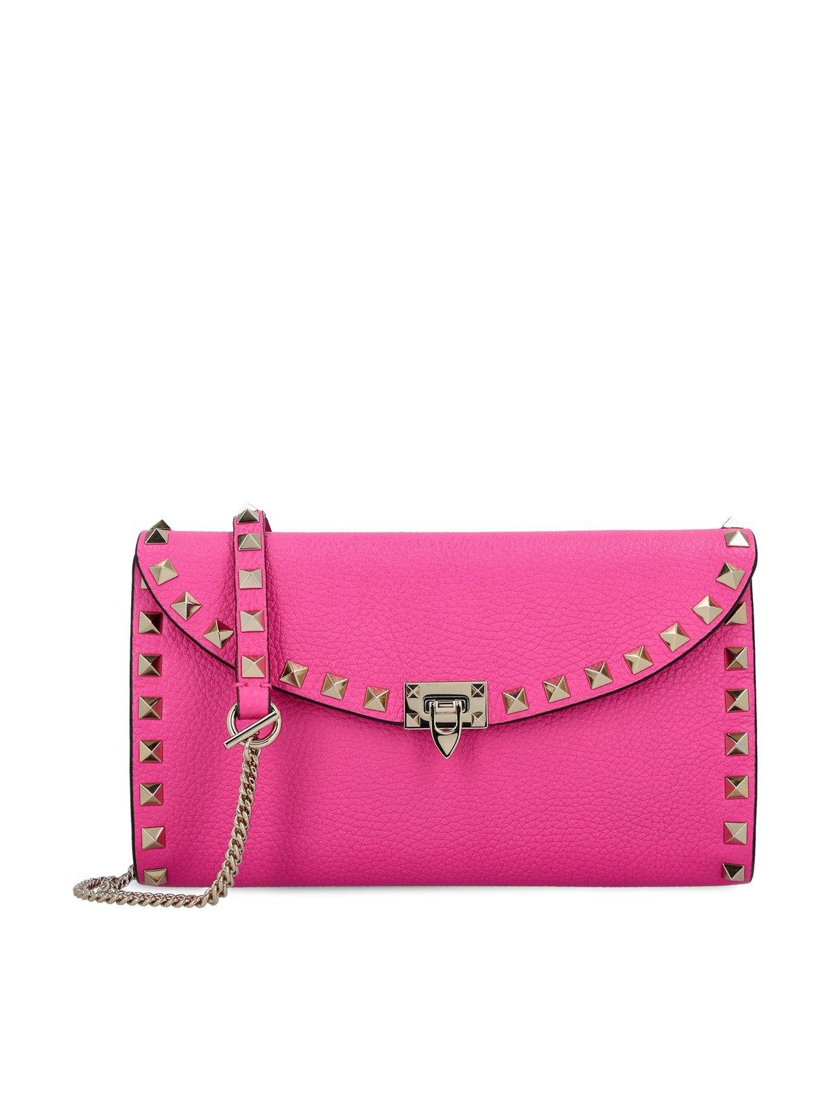 Shop Valentino Garavani Rockstud Fold-over Shoulder Bag In Pinkpp