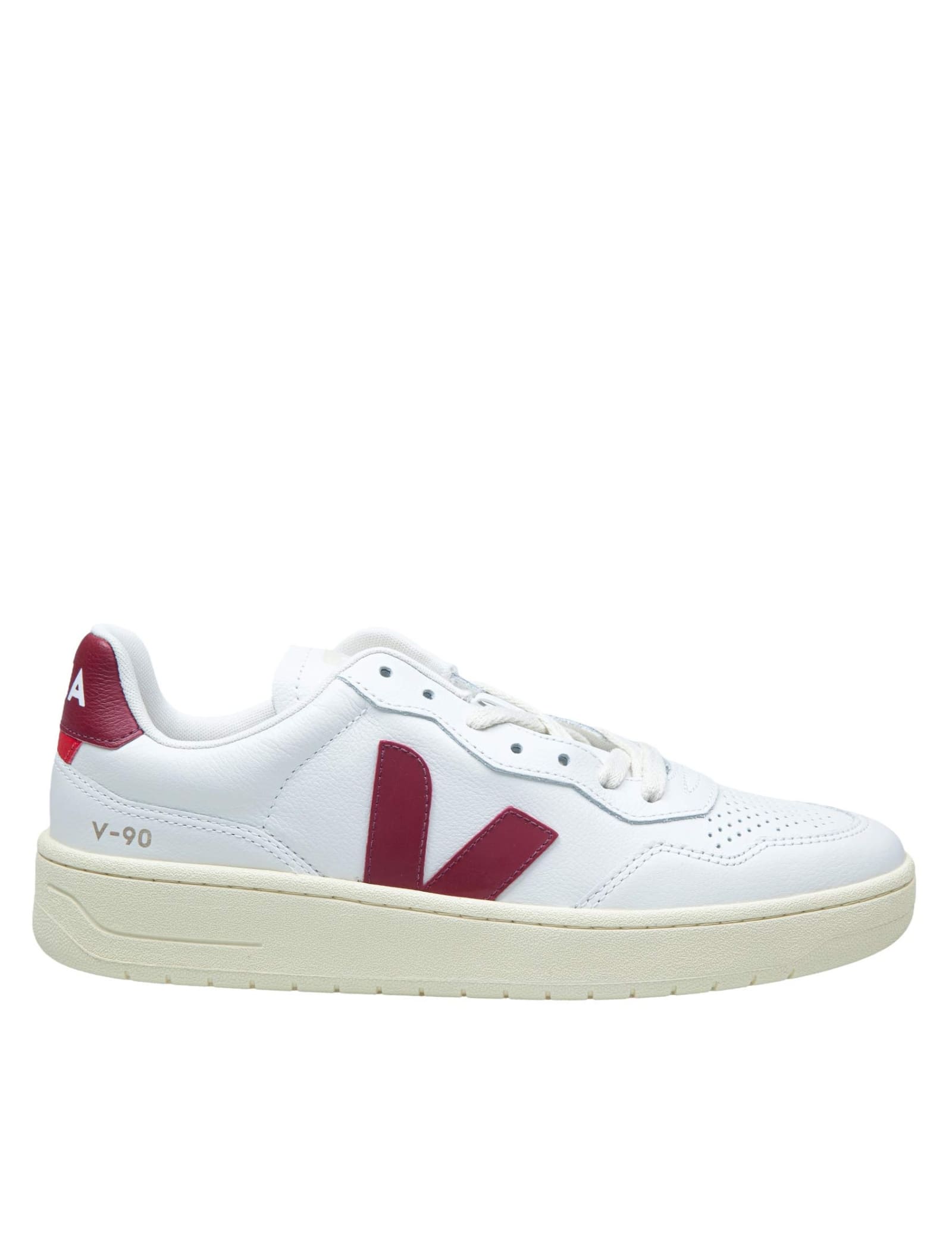 Sneakers V-10 In White And Marsala Leather