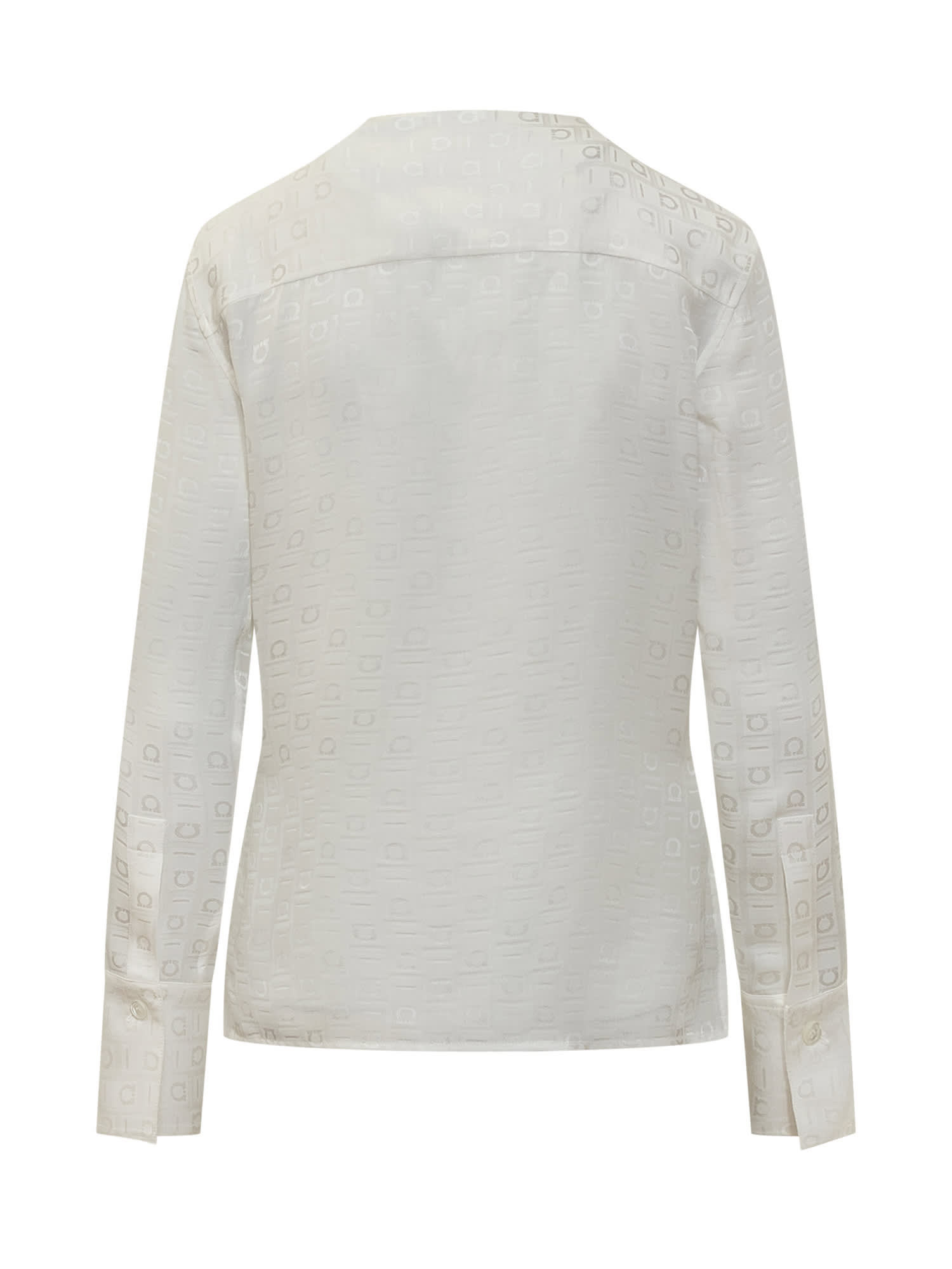 Shop Ferragamo Silk Shirt With Logo In Bianco Mascarpone