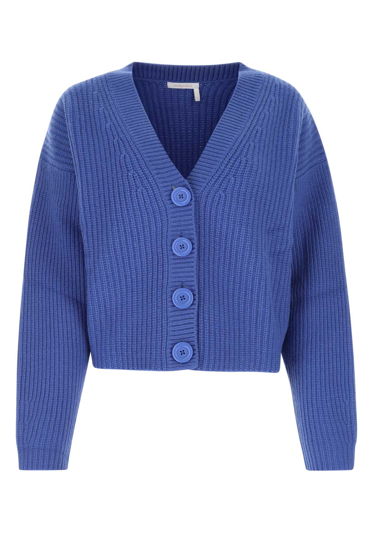 See by Chloé Cerulean Blue Wool Blend Oversize Cardigan