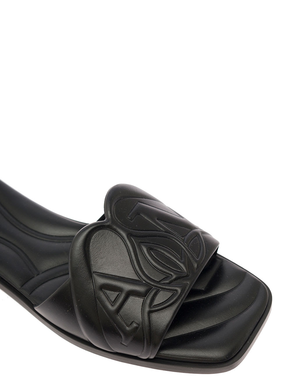 Shop Alexander Mcqueen Black Quilted Sandals With Logo Motif In Leather Woman
